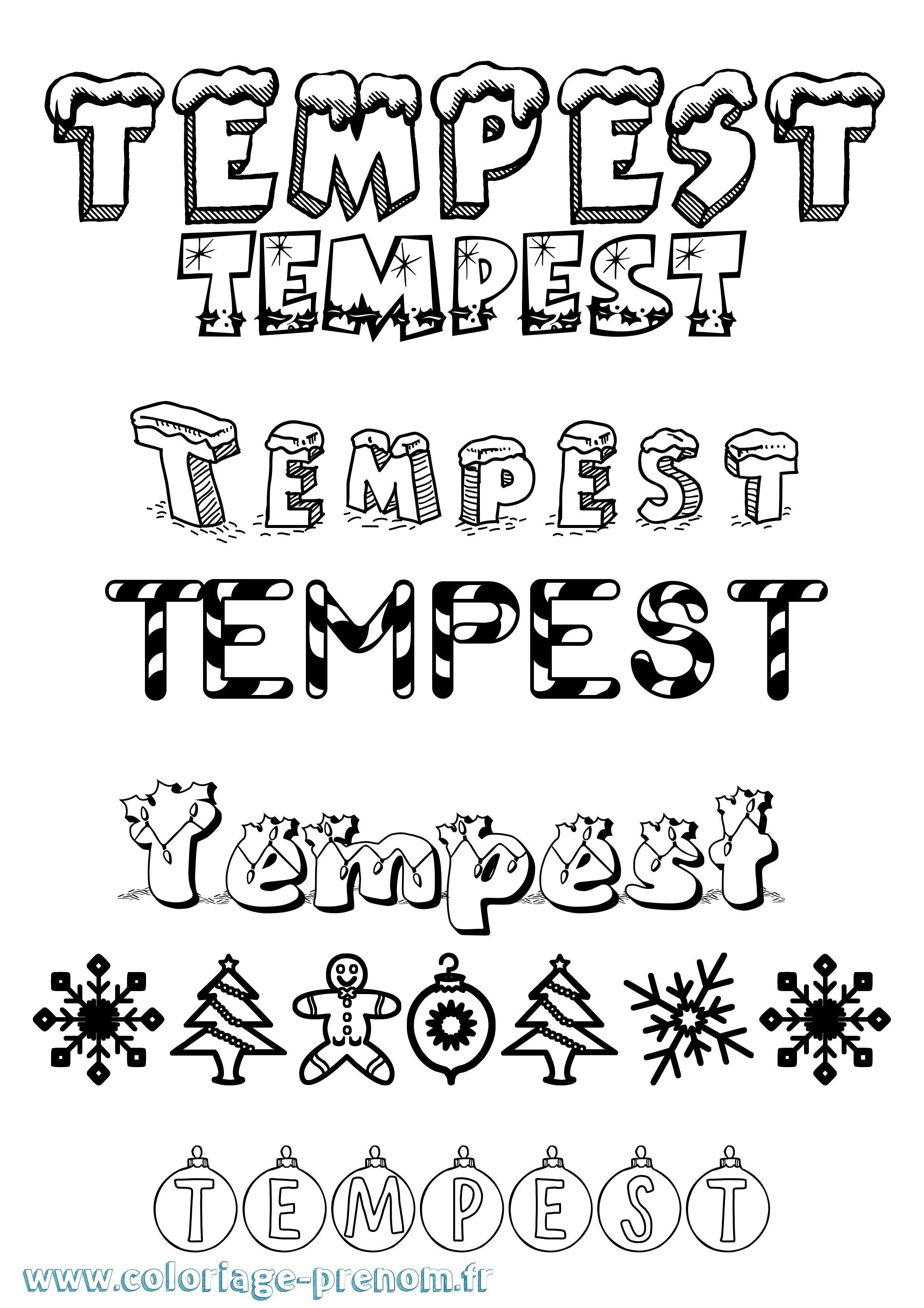 Coloriage prénom Tempest Noël