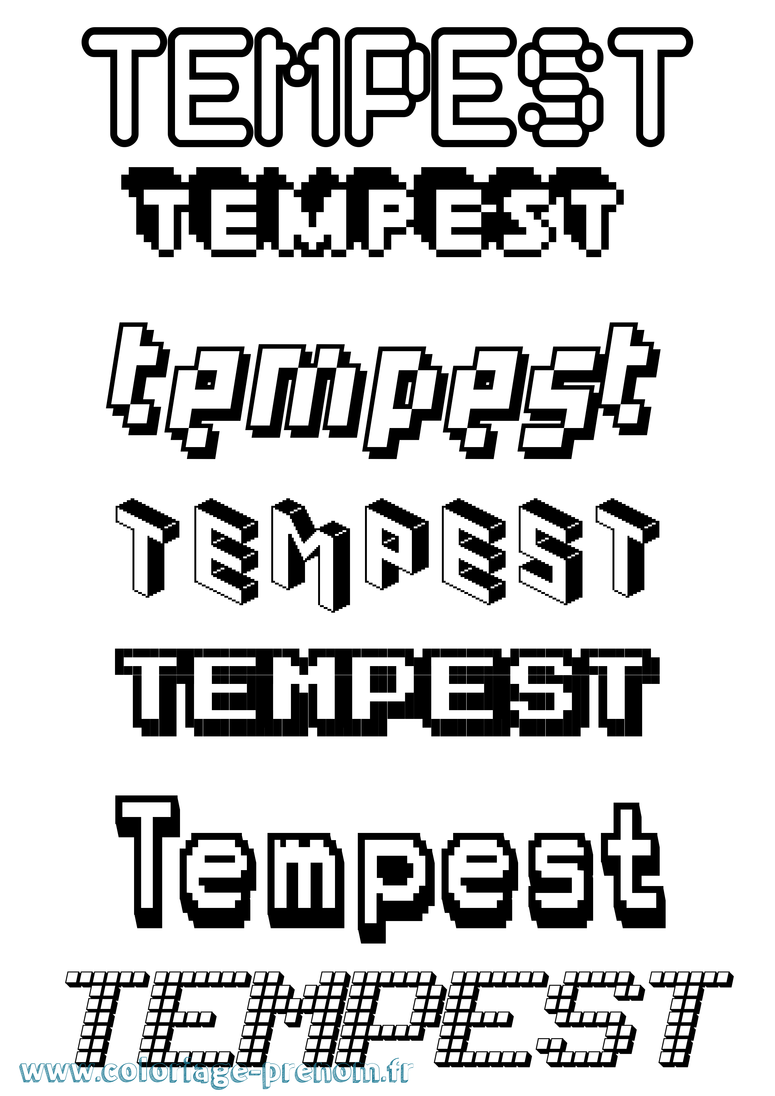 Coloriage prénom Tempest Pixel