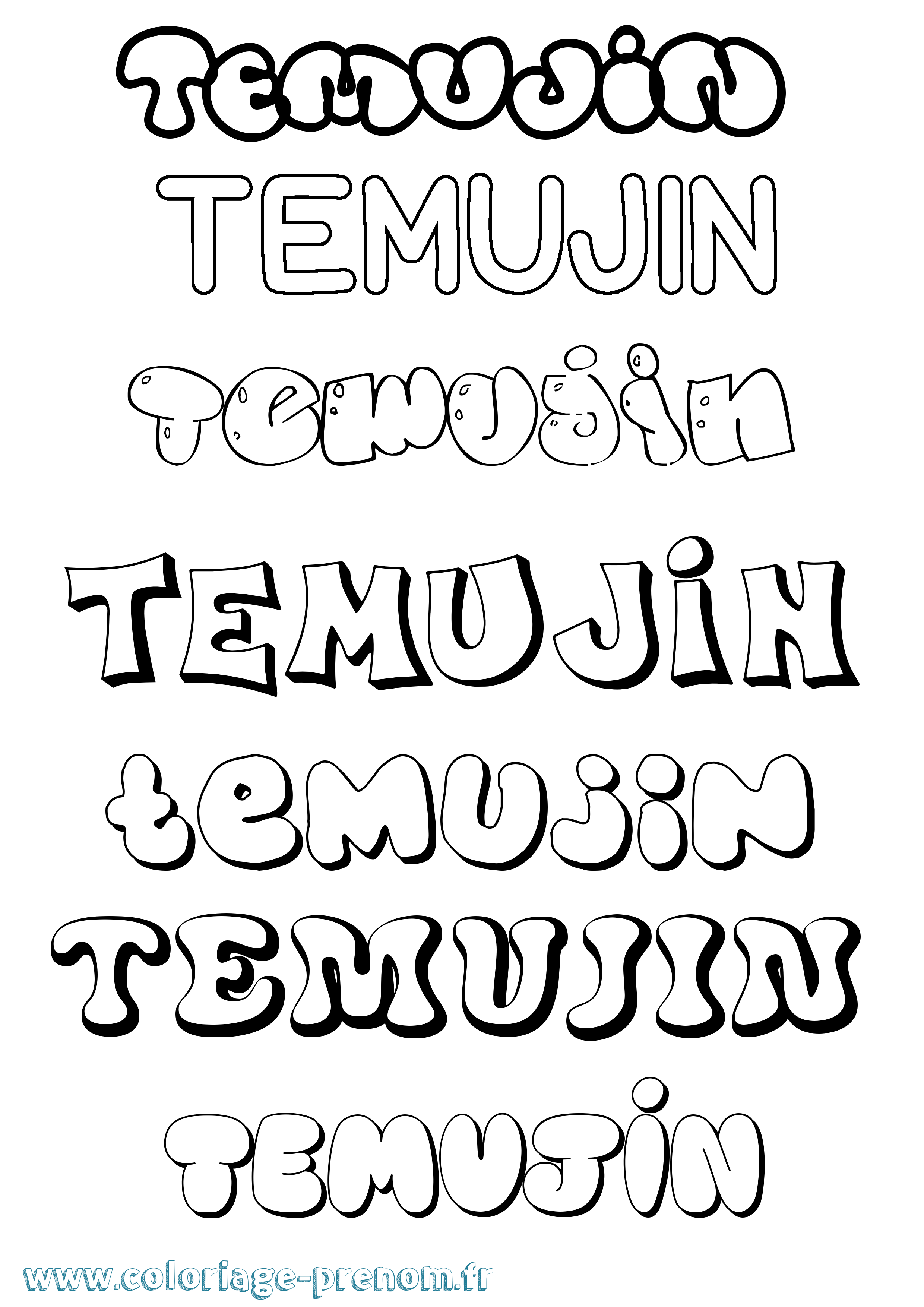 Coloriage Temujin Bubble Coloriage prénom Temujin Bubble