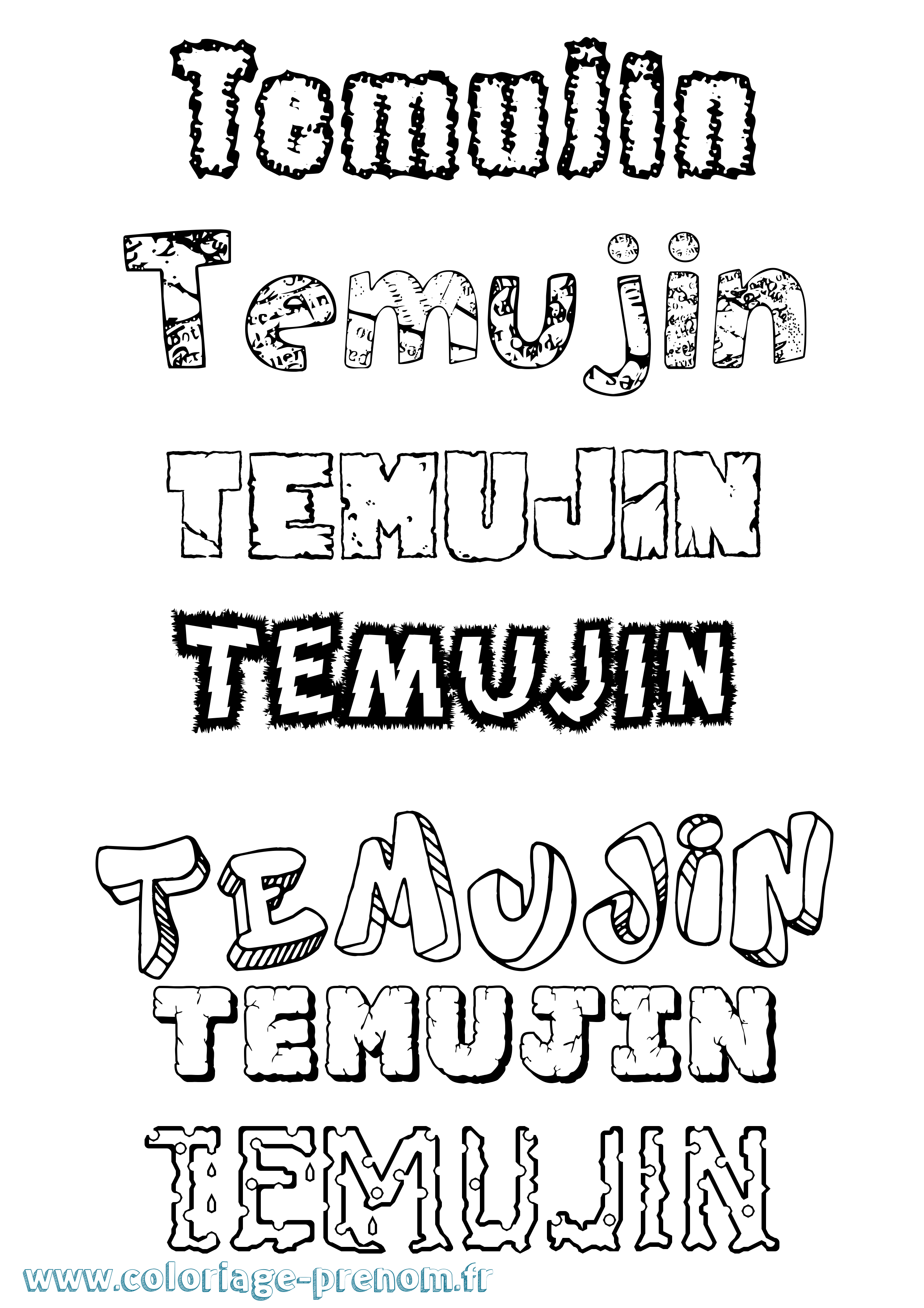 Coloriage Temujin Destructuré Coloriage prénom Temujin Destructuré