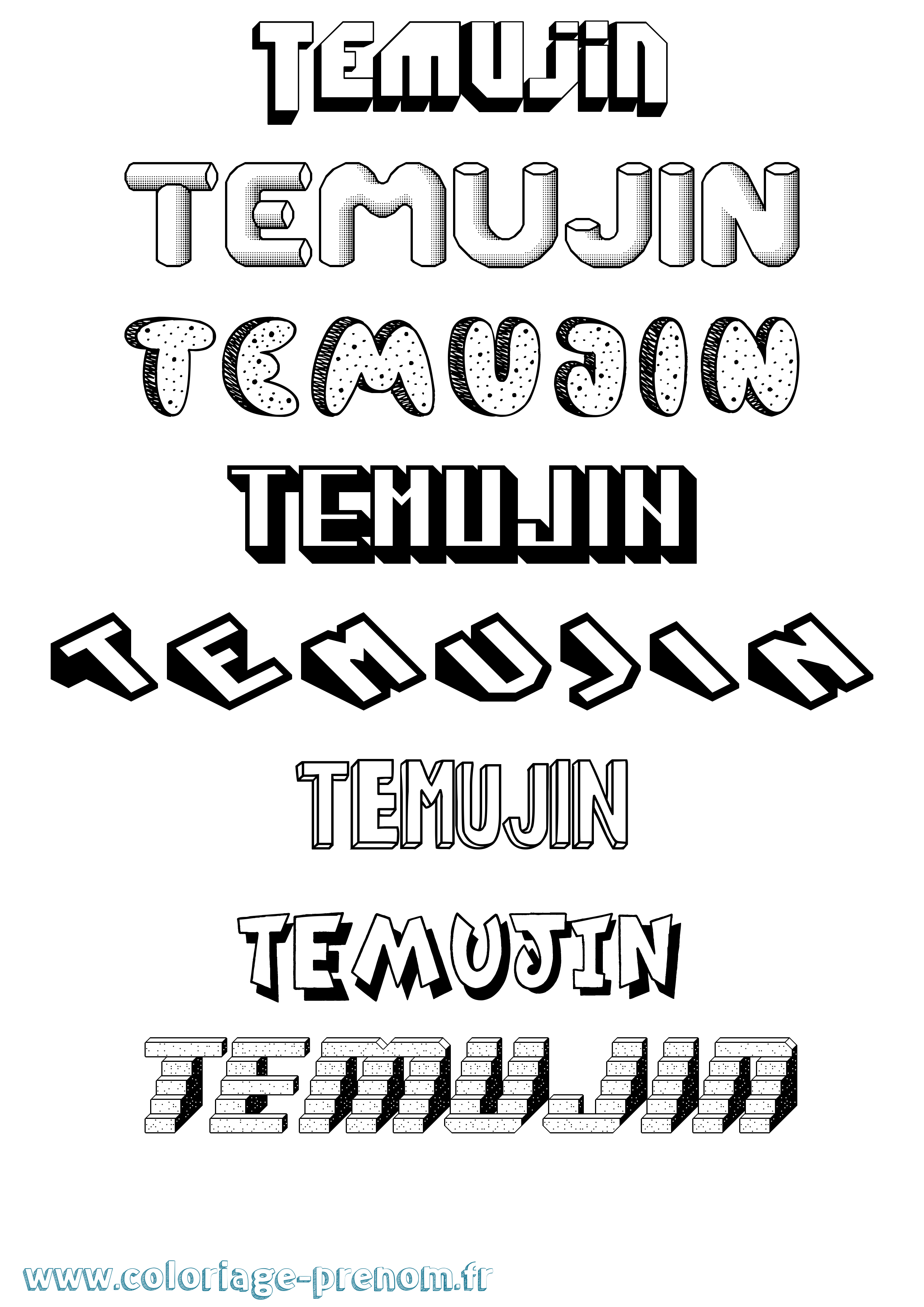 Coloriage Temujin Effet 3D Coloriage prénom Temujin Effet 3D