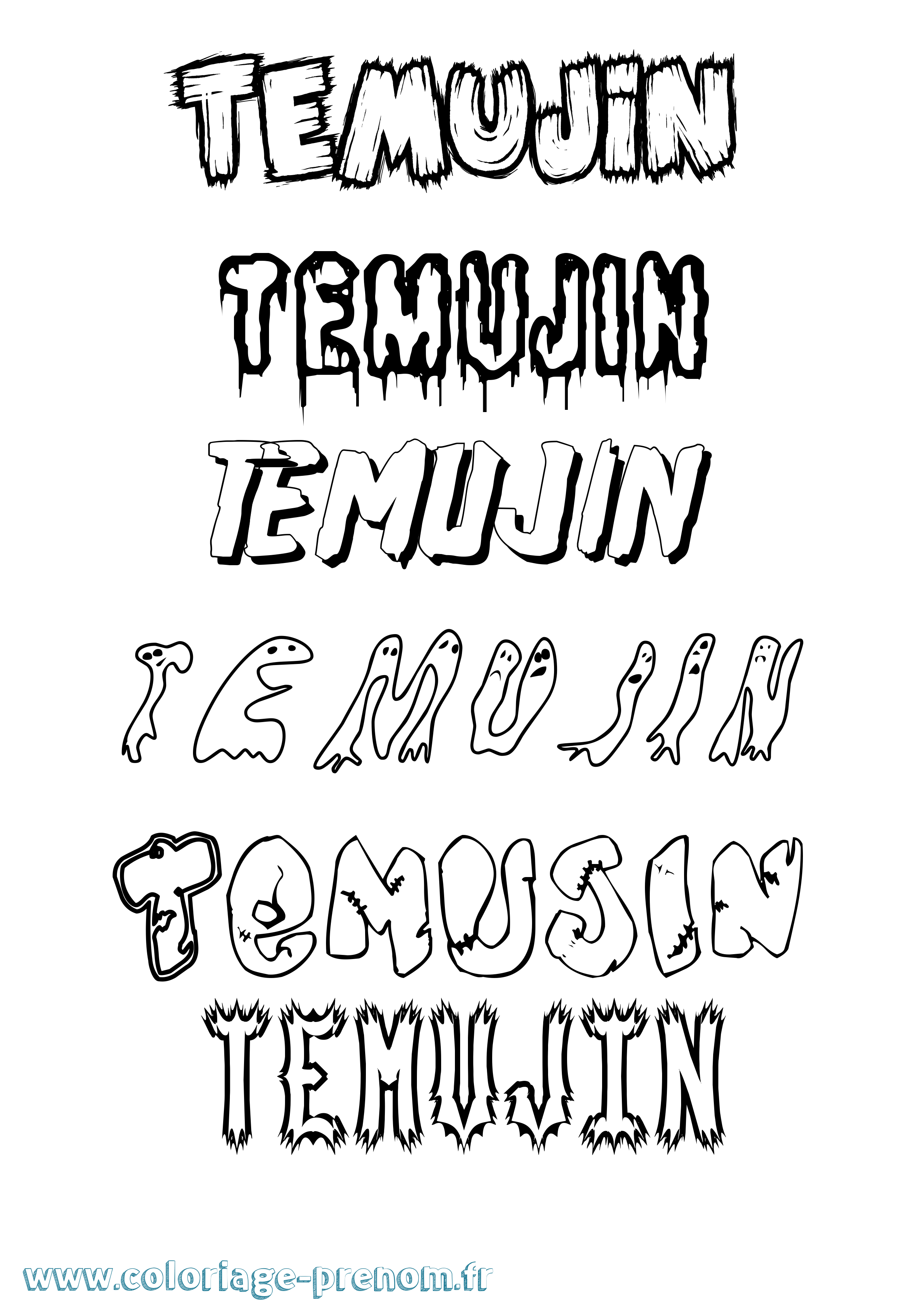 Coloriage Temujin Frisson Coloriage prénom Temujin Frisson