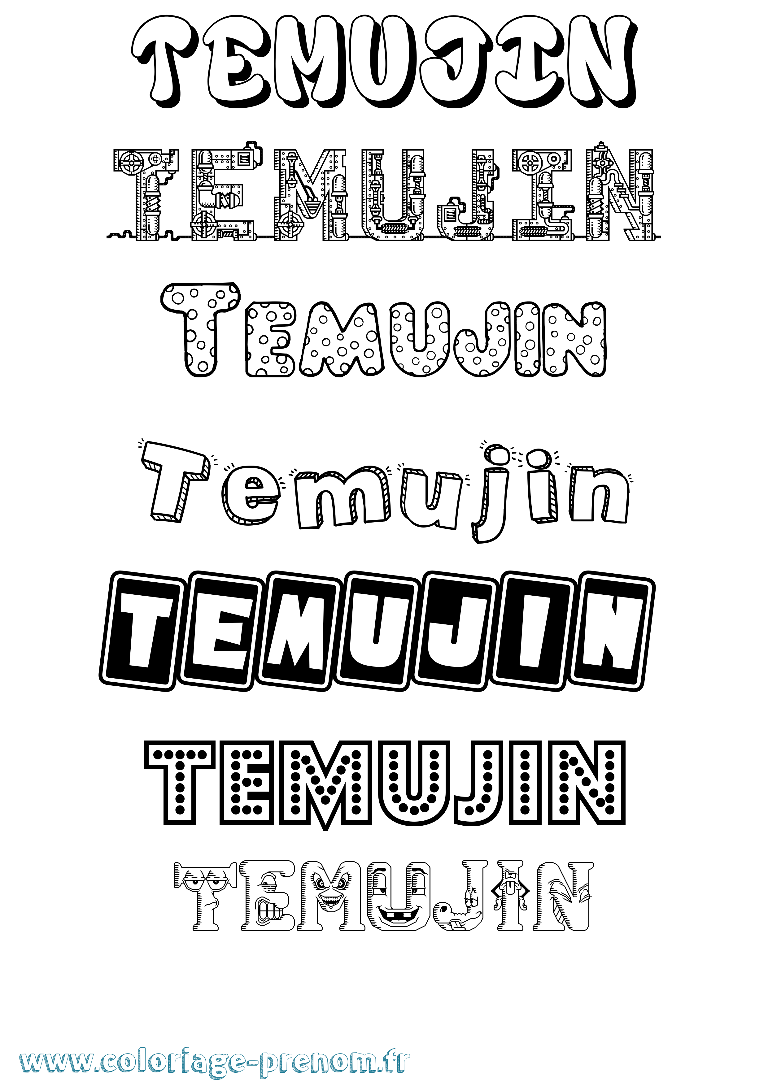 Coloriage Temujin Fun Coloriage prénom Temujin Fun