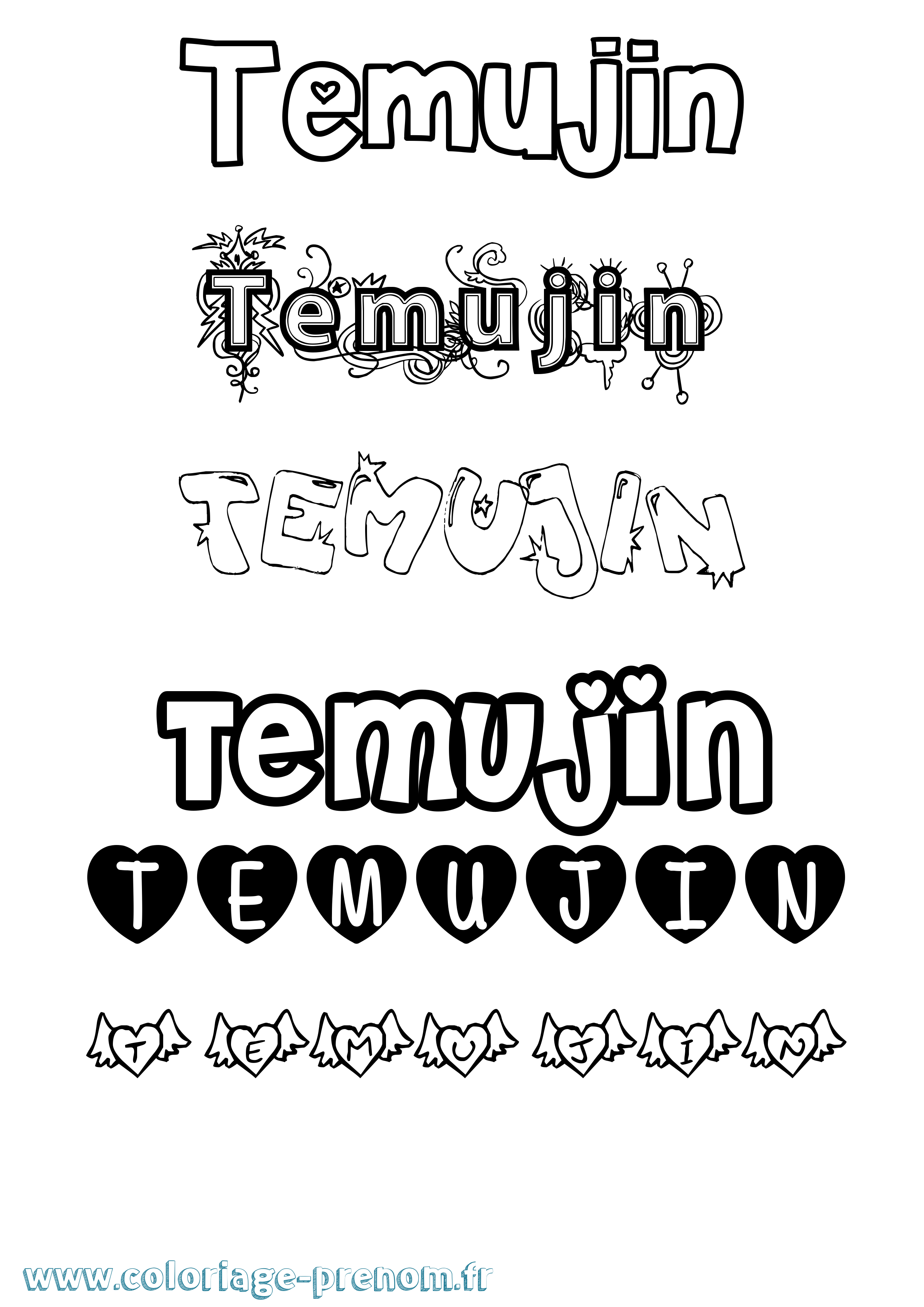 Coloriage Temujin Girly Coloriage prénom Temujin Girly