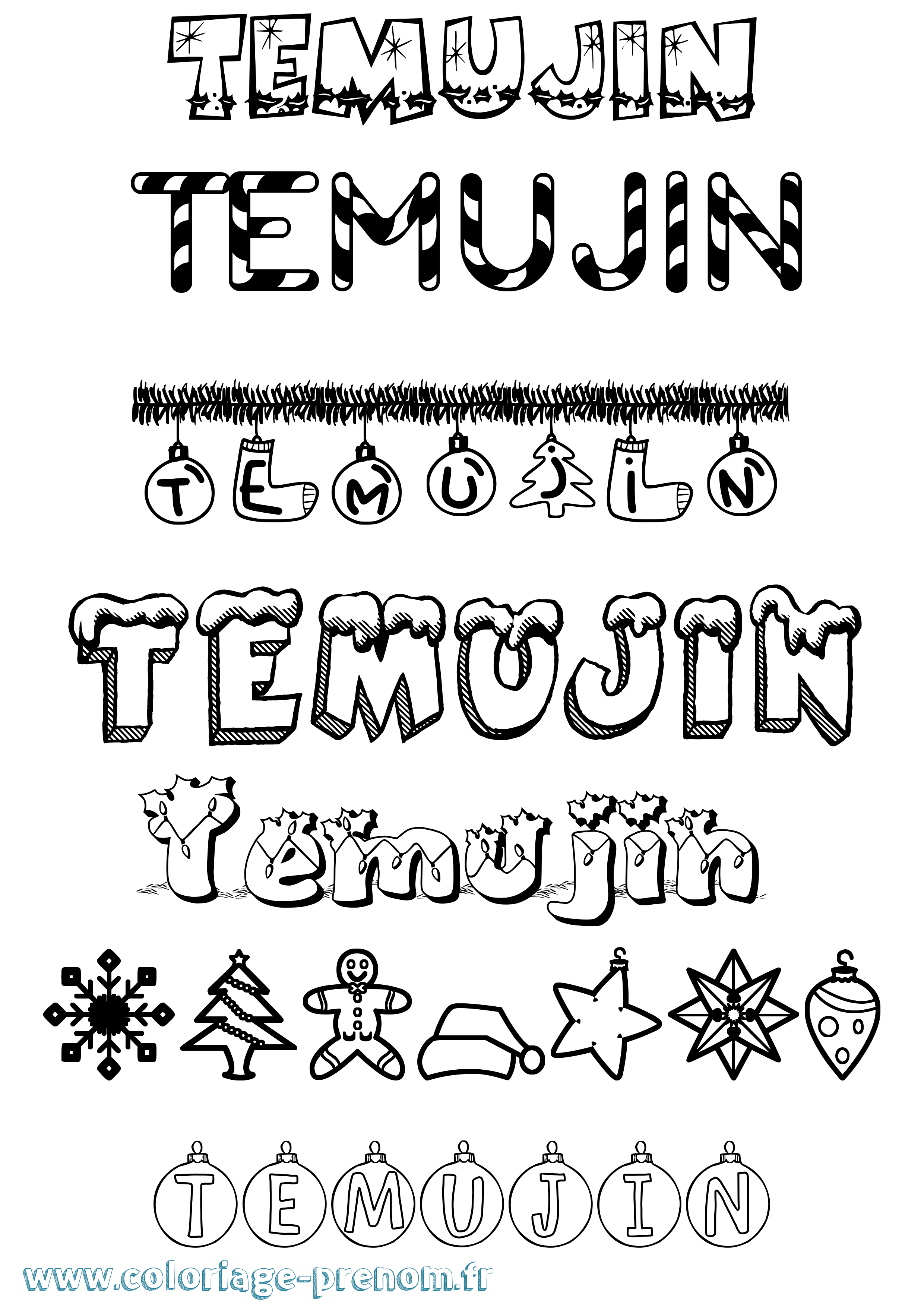 Coloriage Temujin Noël Coloriage prénom Temujin Noël