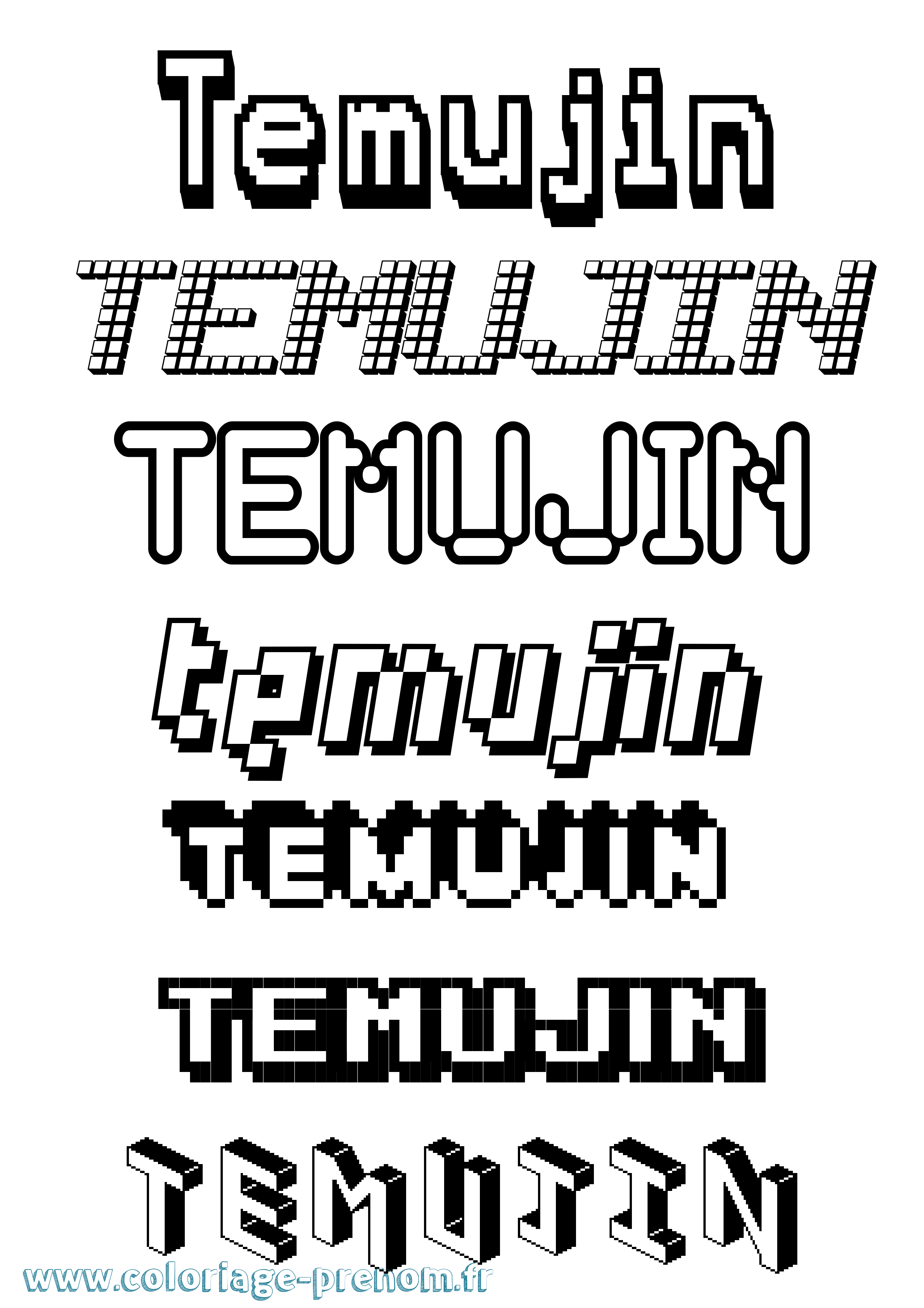 Coloriage Temujin Pixel Coloriage prénom Temujin Pixel