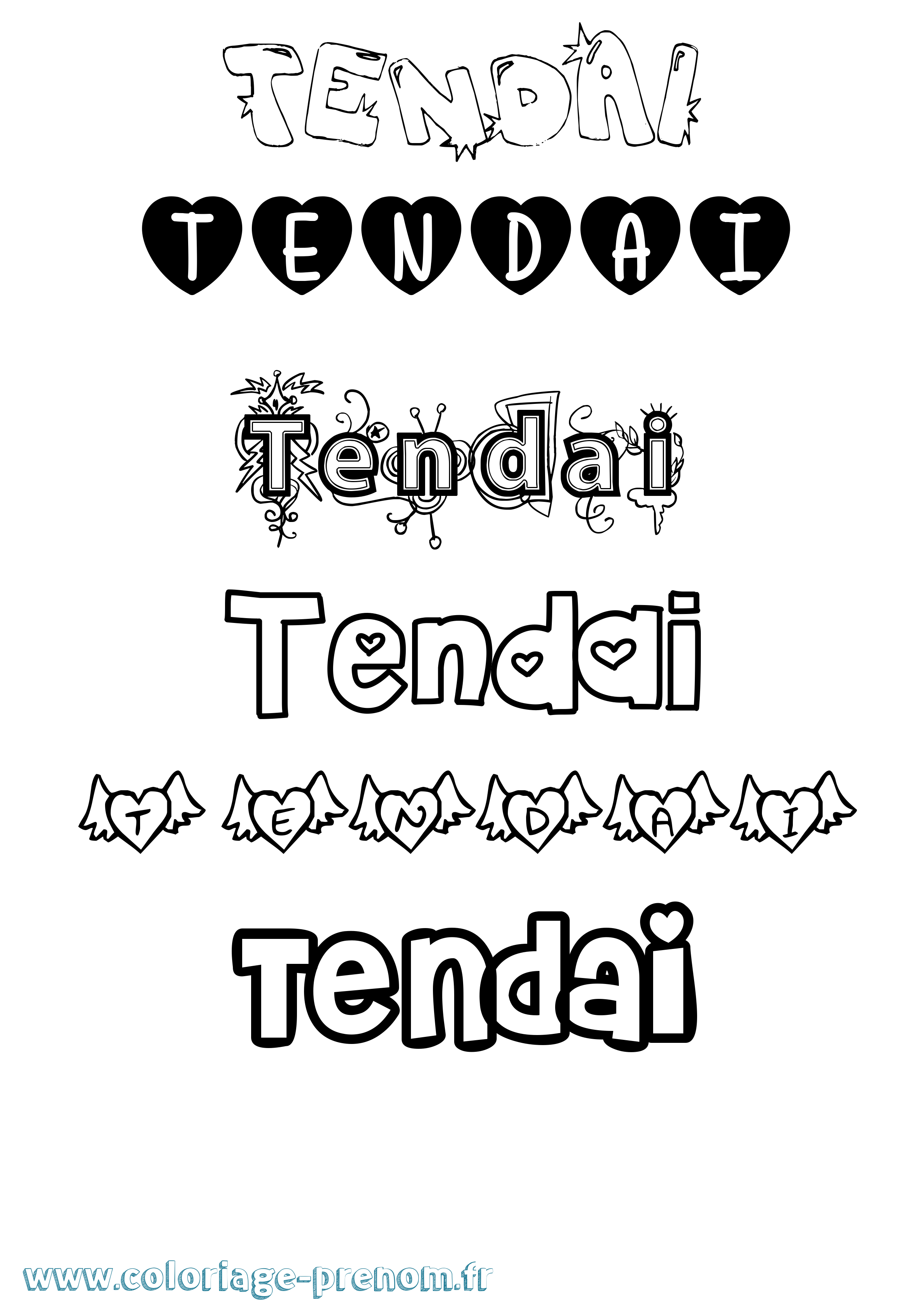 Coloriage prénom Tendai Girly