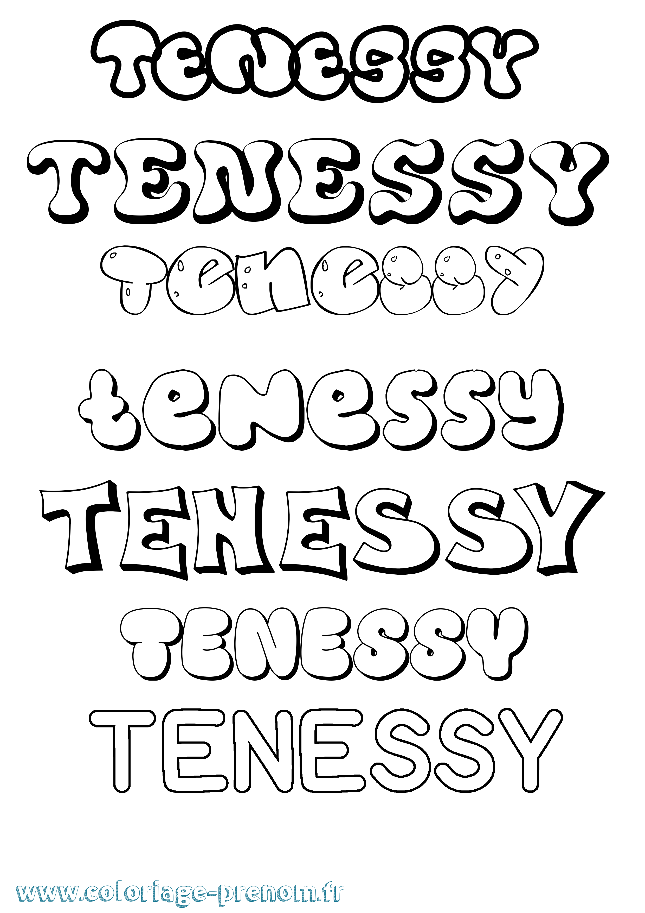 Coloriage prénom Tenessy Bubble