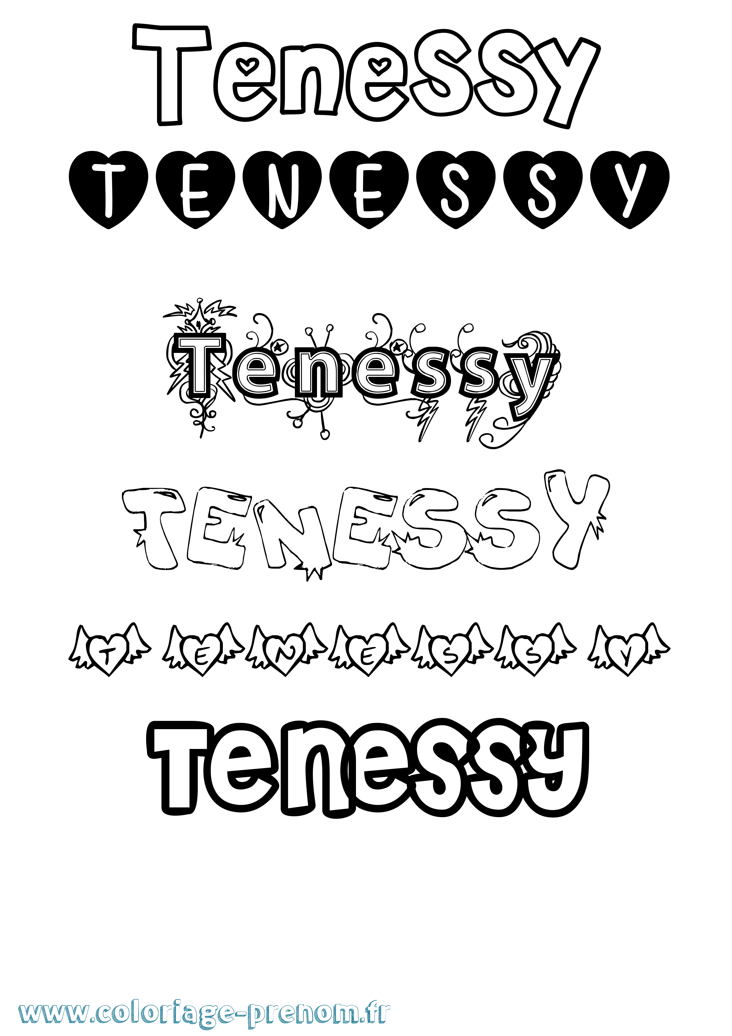 Coloriage prénom Tenessy Girly