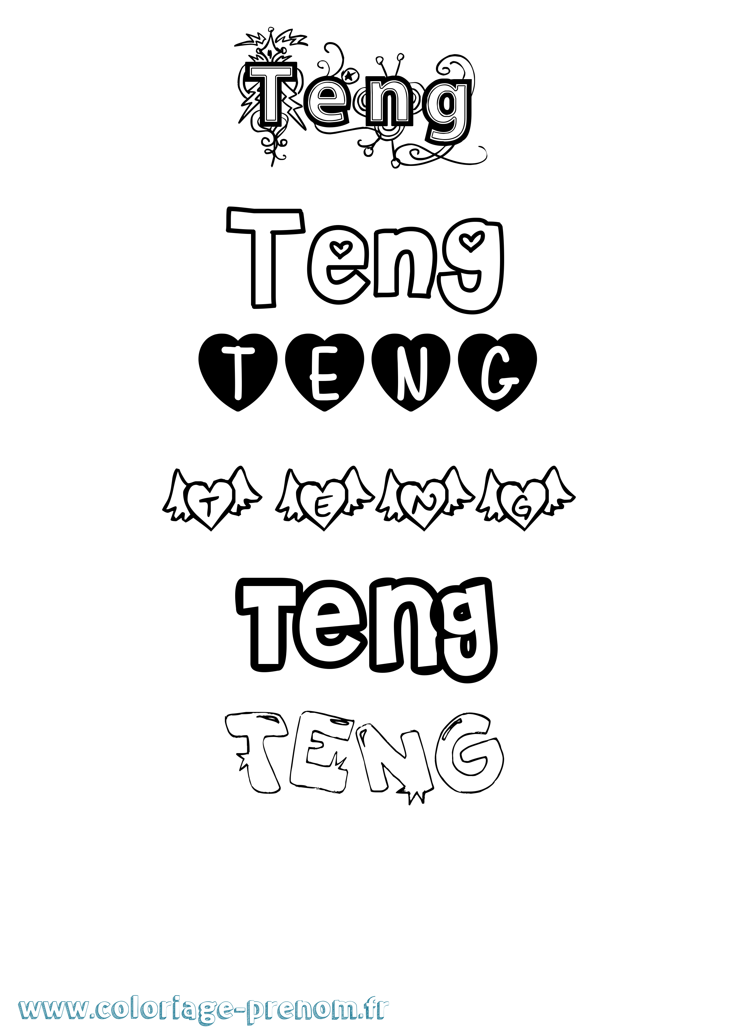 Coloriage prénom Teng Girly