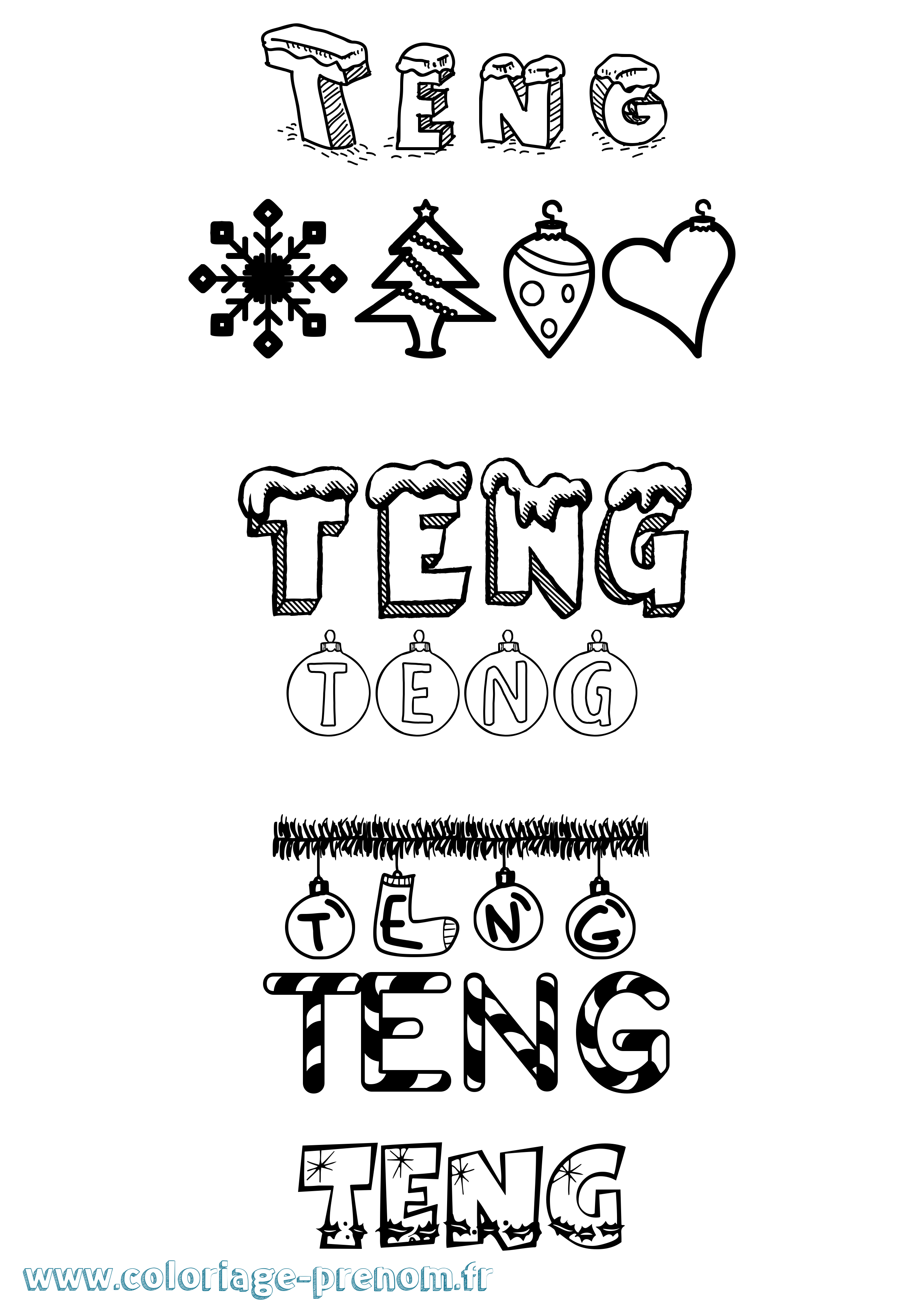Coloriage prénom Teng Noël
