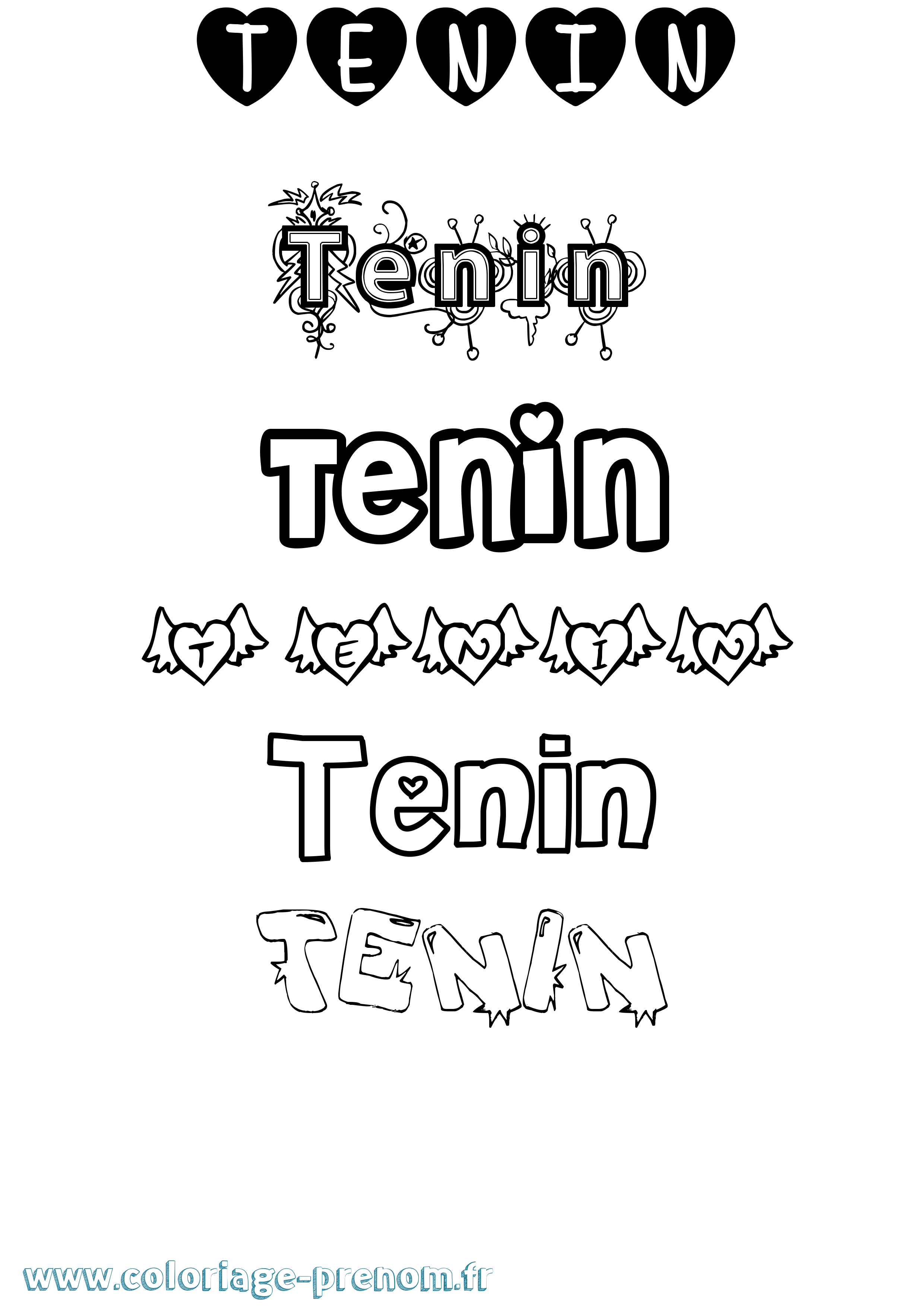 Coloriage prénom Tenin Girly
