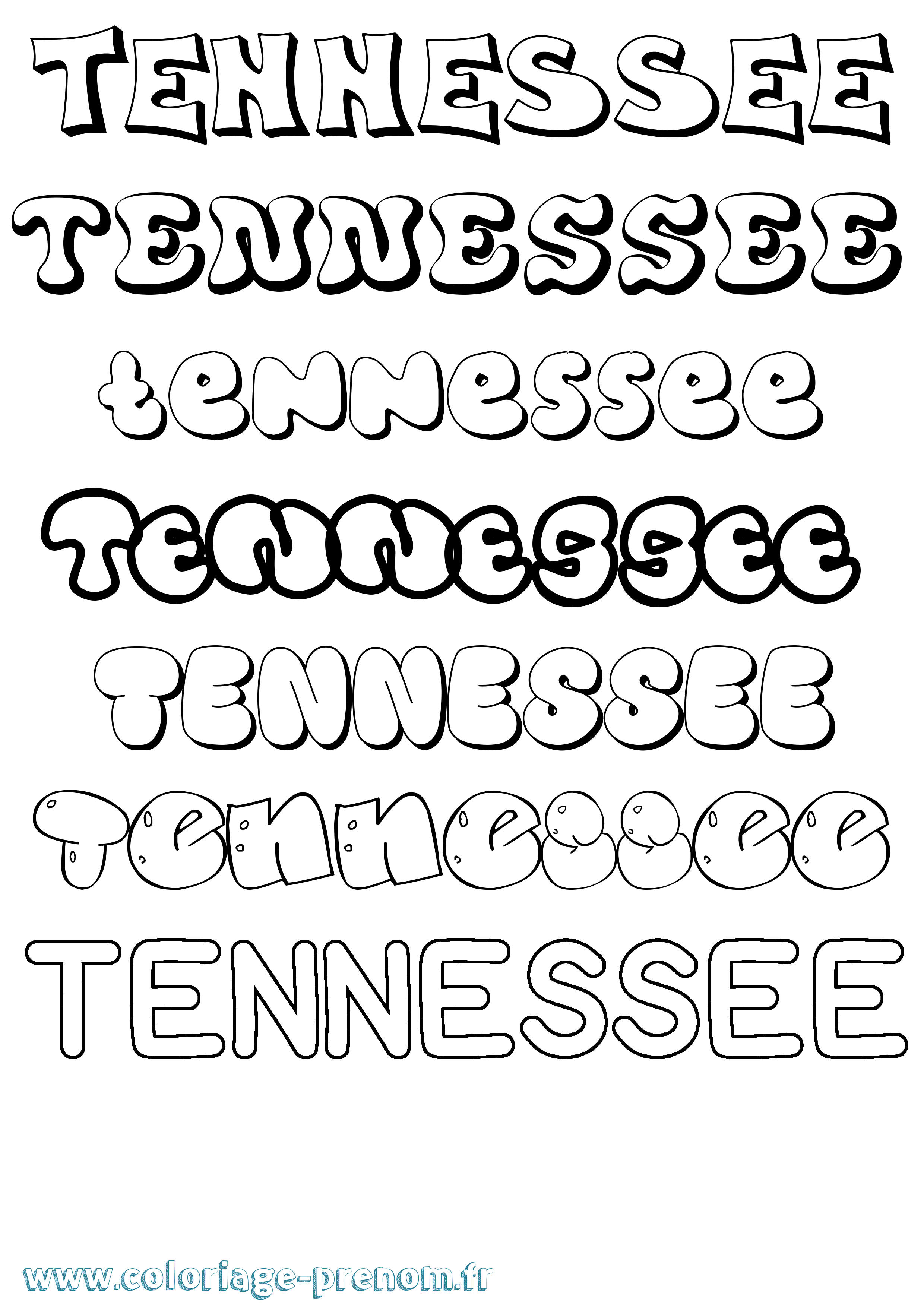 Coloriage Tennessee Bubble Coloriage prénom Tennessee Bubble