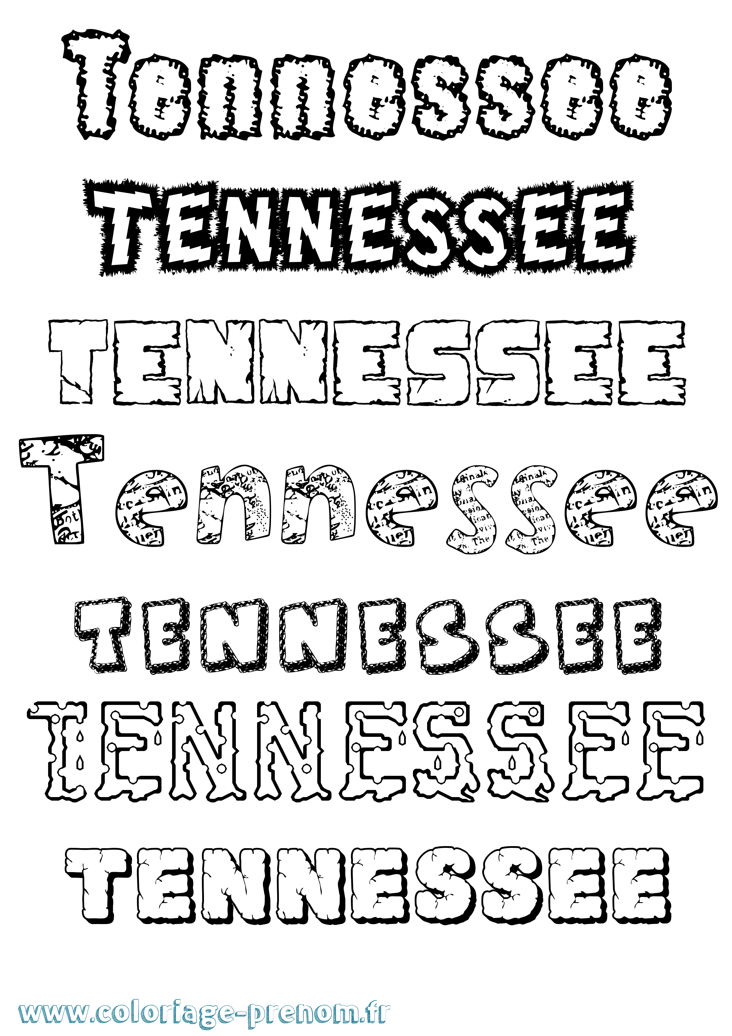 Coloriage Tennessee Destructuré Coloriage prénom Tennessee Destructuré