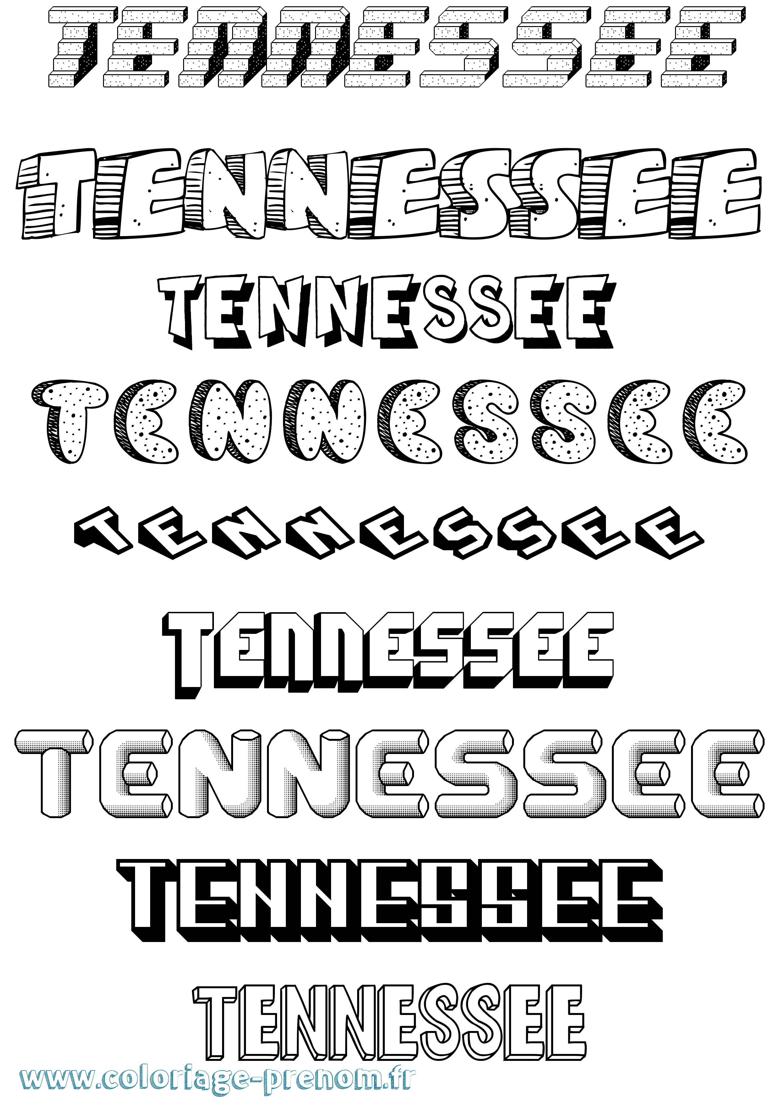 Coloriage prénom Tennessee Effet 3D