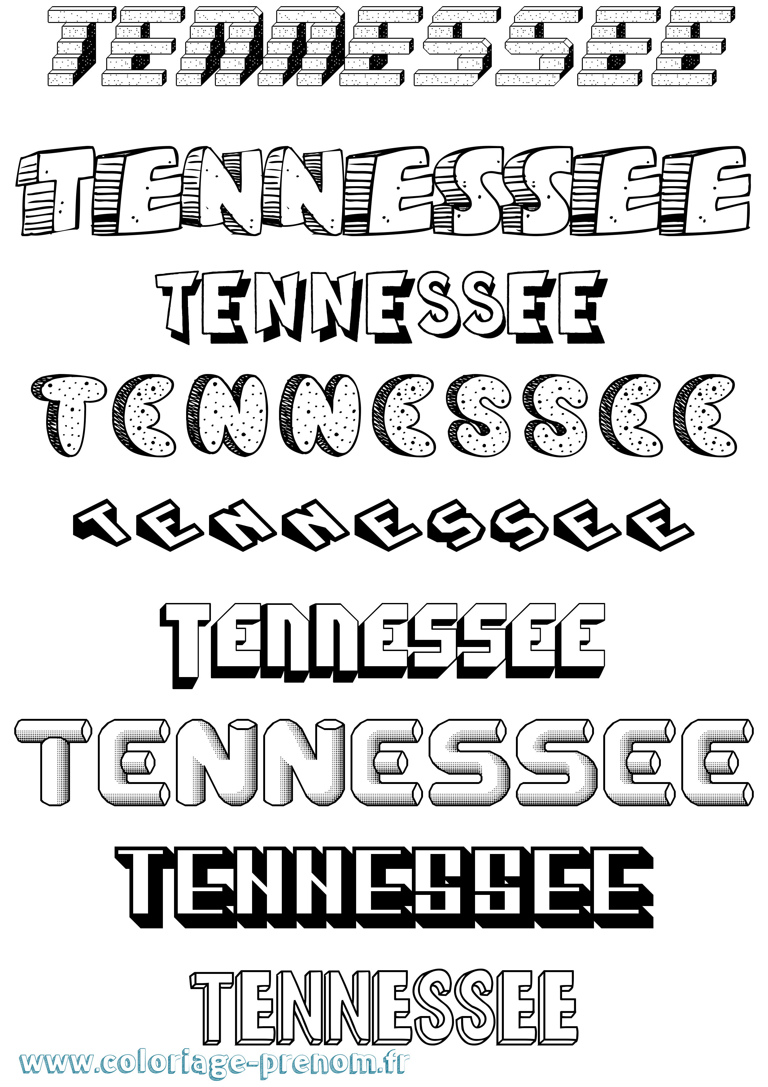 Coloriage Tennessee Effet 3D Coloriage prénom Tennessee Effet 3D