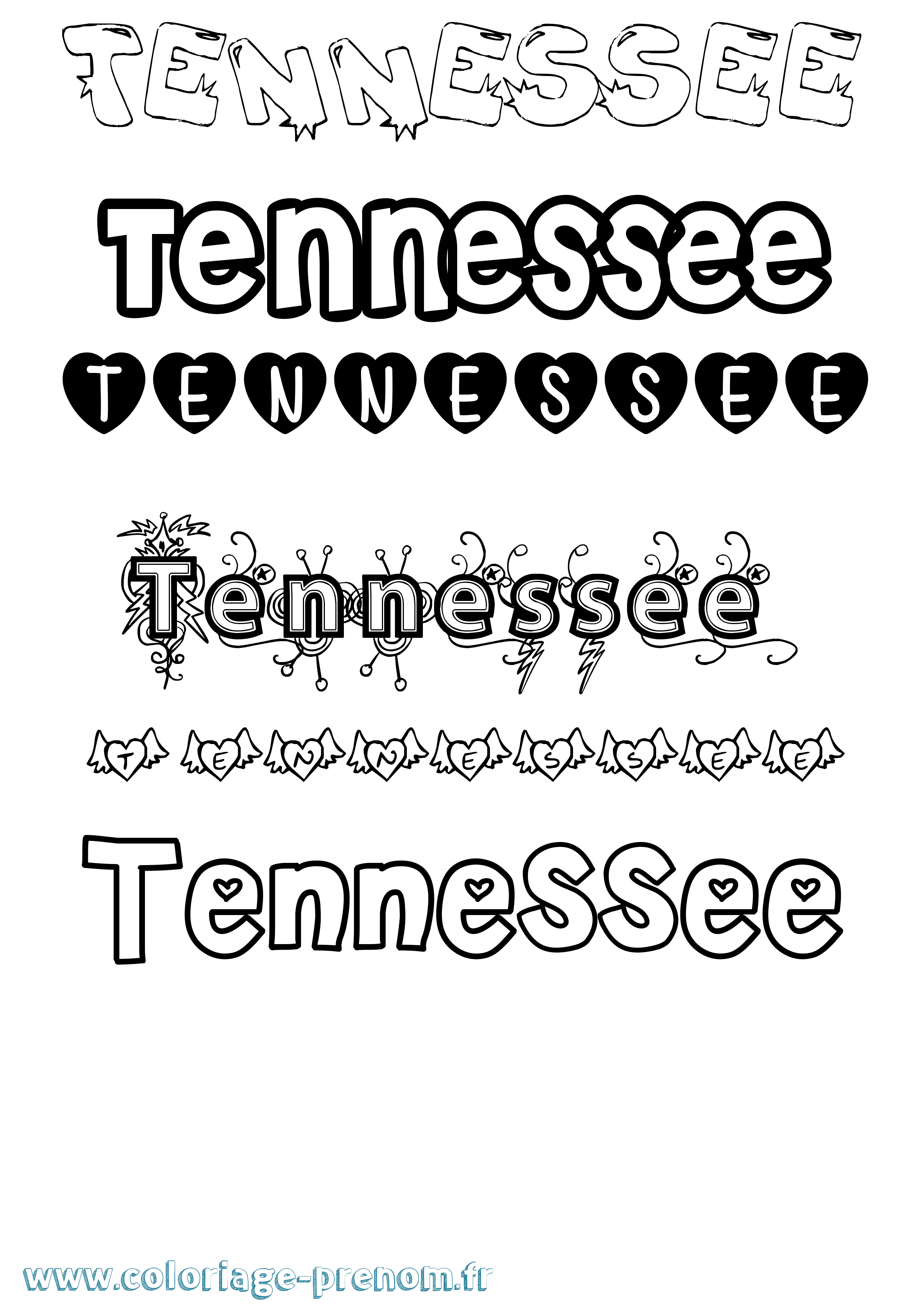 Coloriage prénom Tennessee Girly