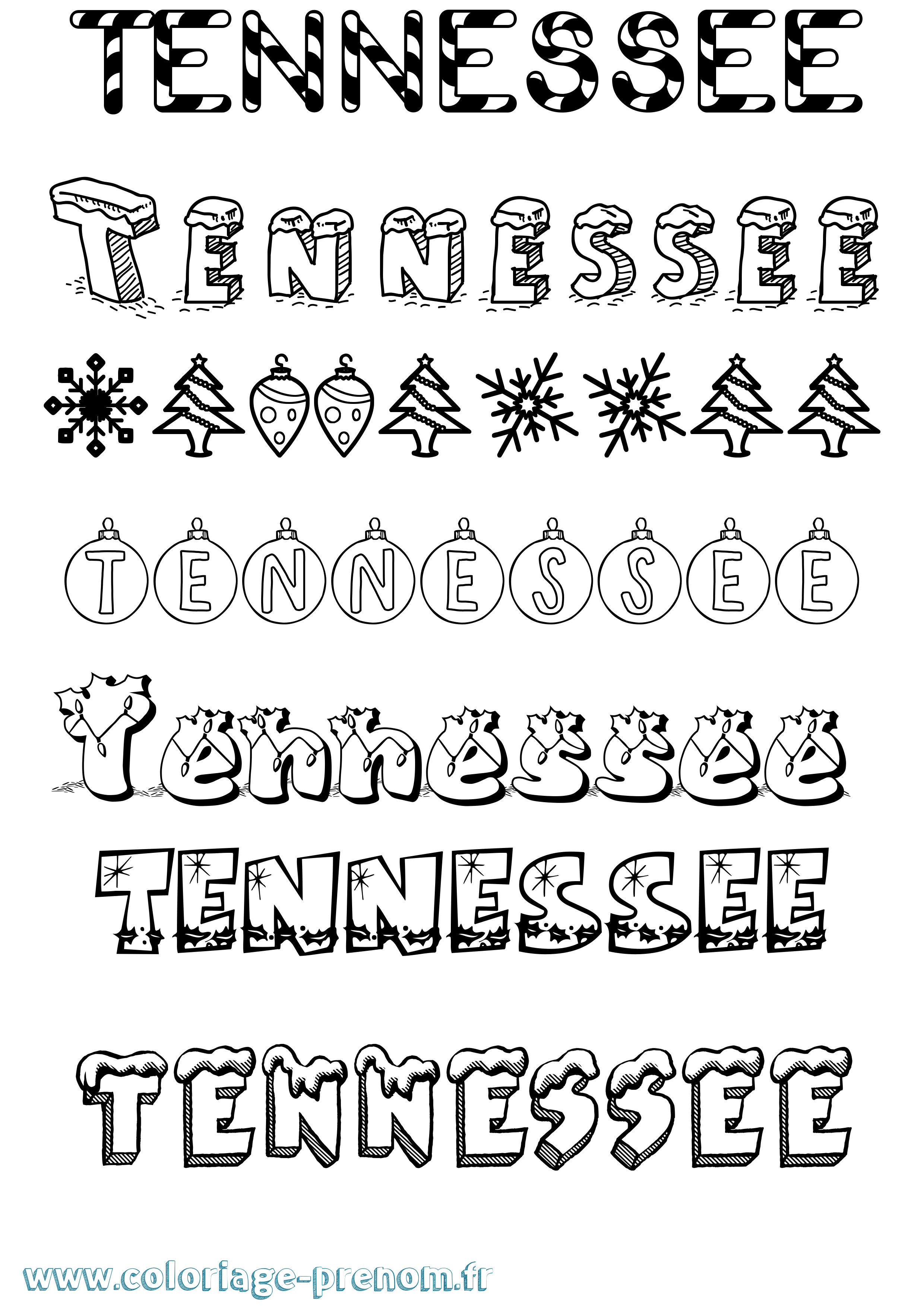 Coloriage prénom Tennessee Noël