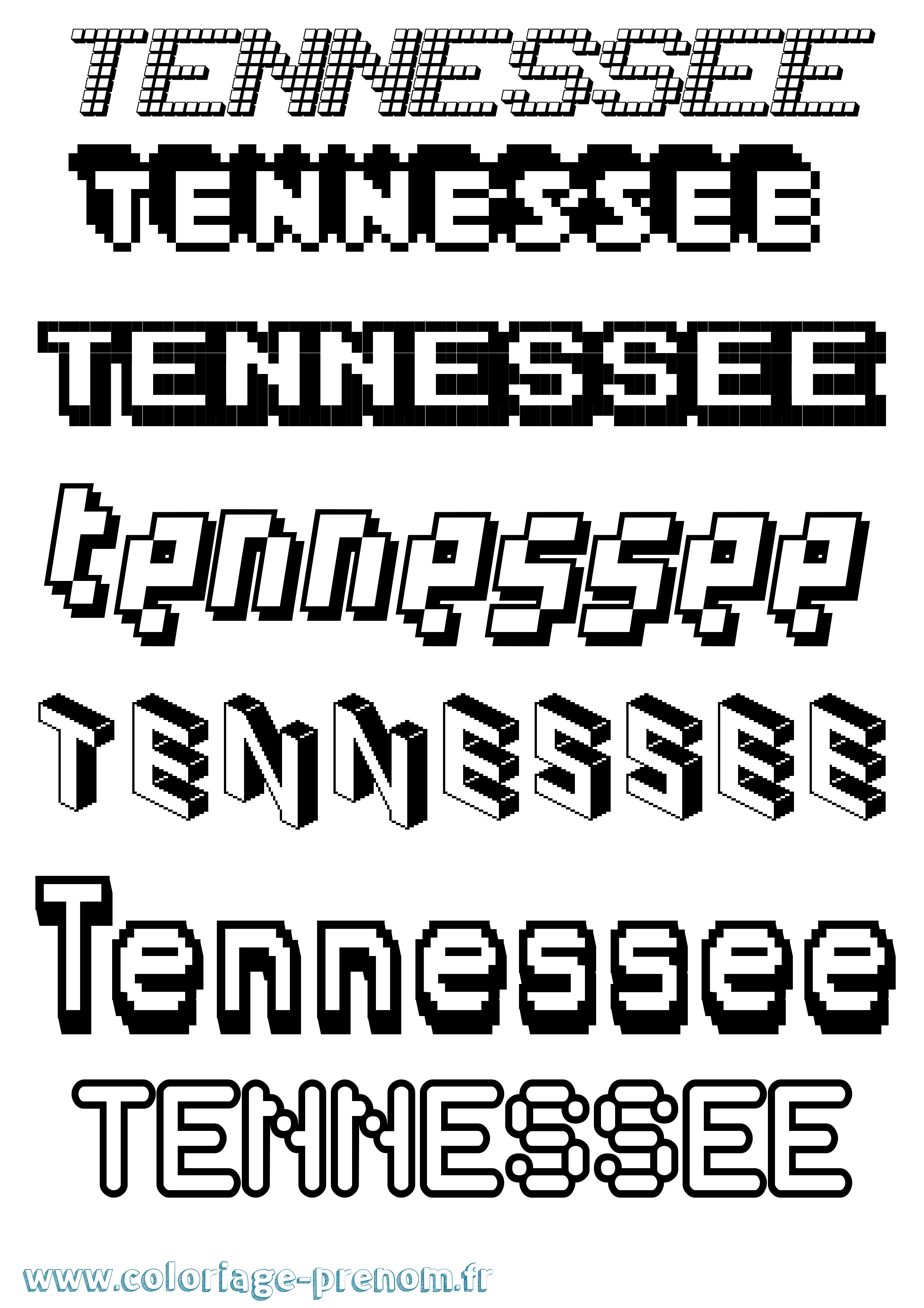 Coloriage prénom Tennessee Pixel