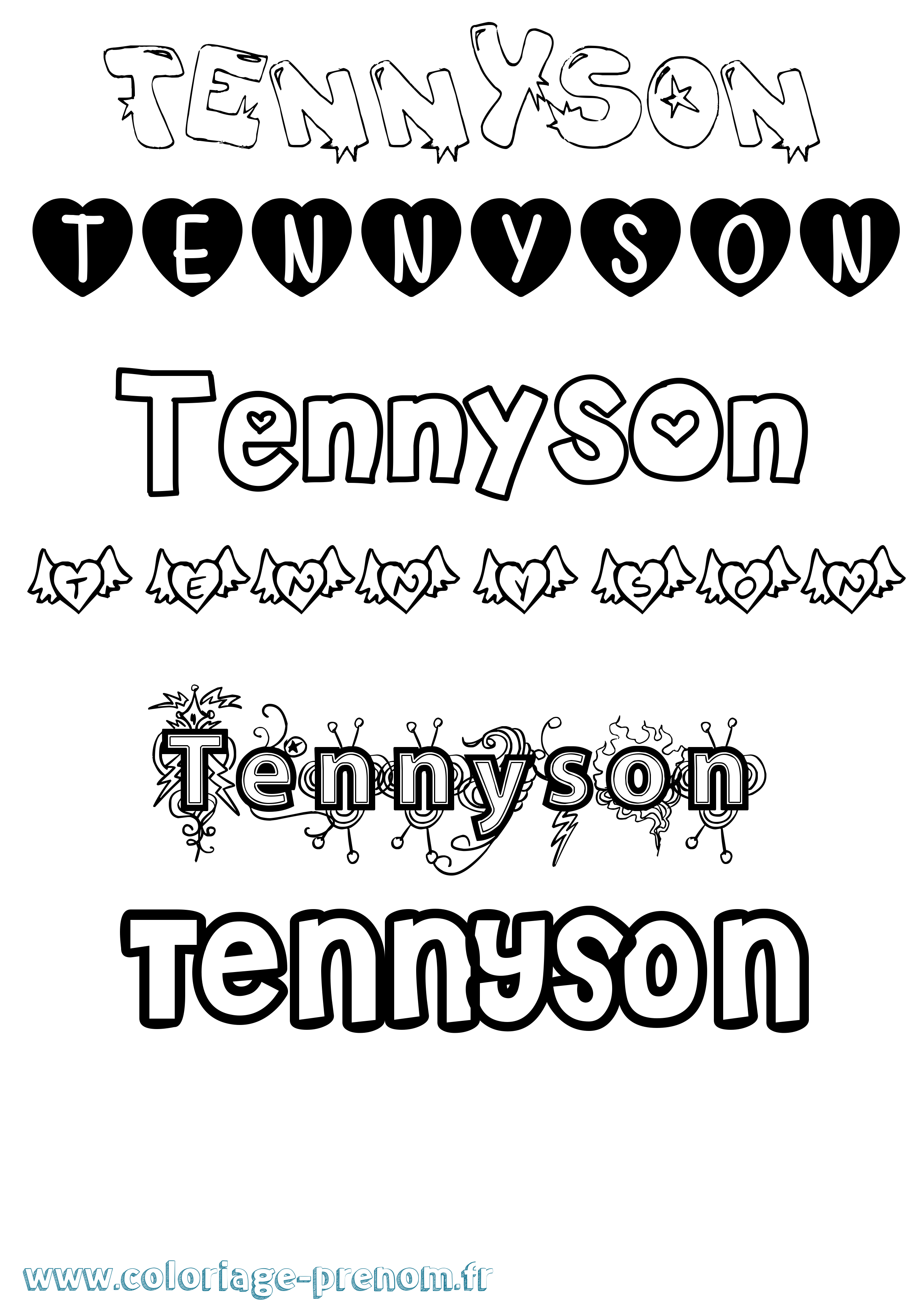 Coloriage prénom Tennyson Girly