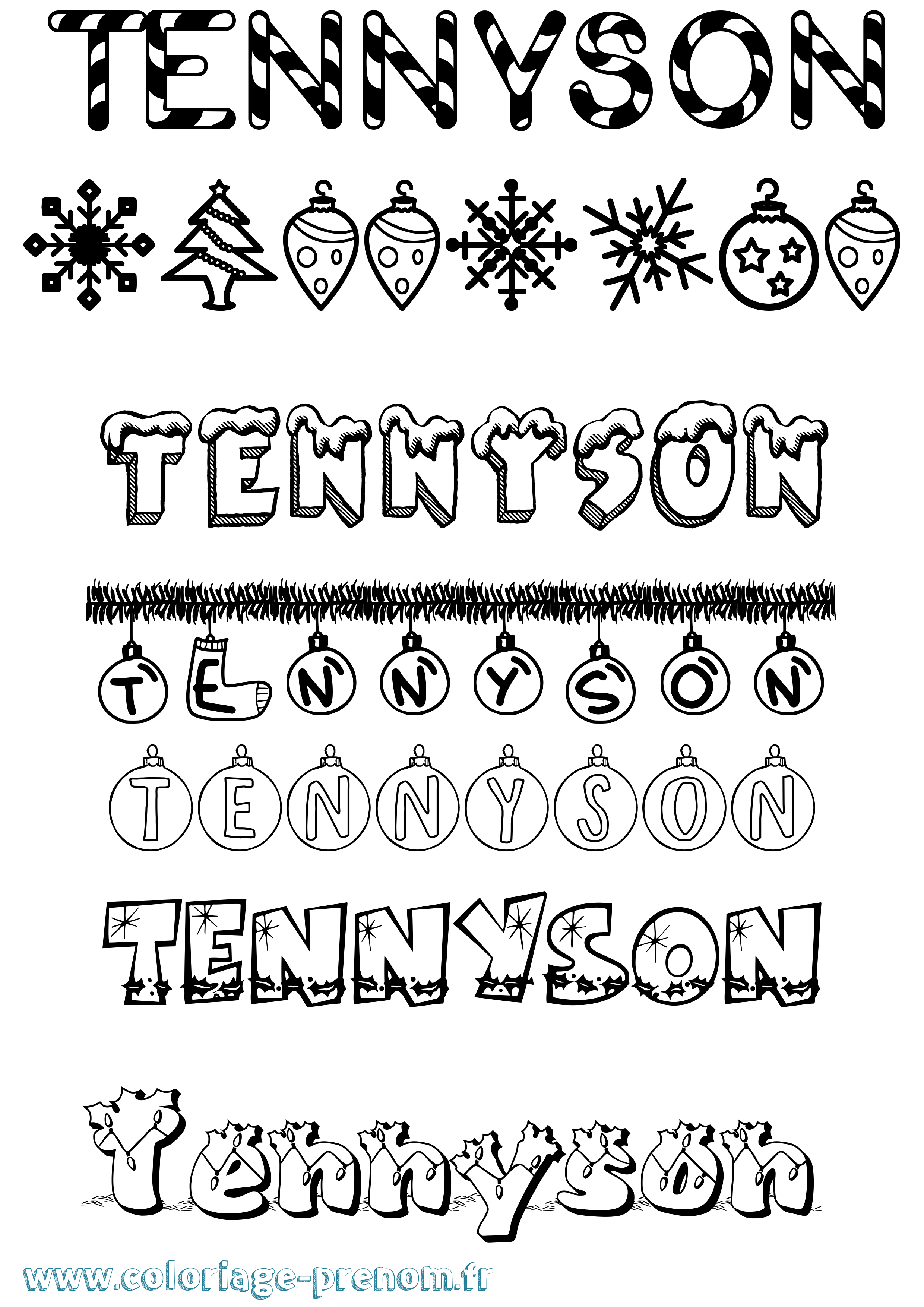 Coloriage prénom Tennyson Noël