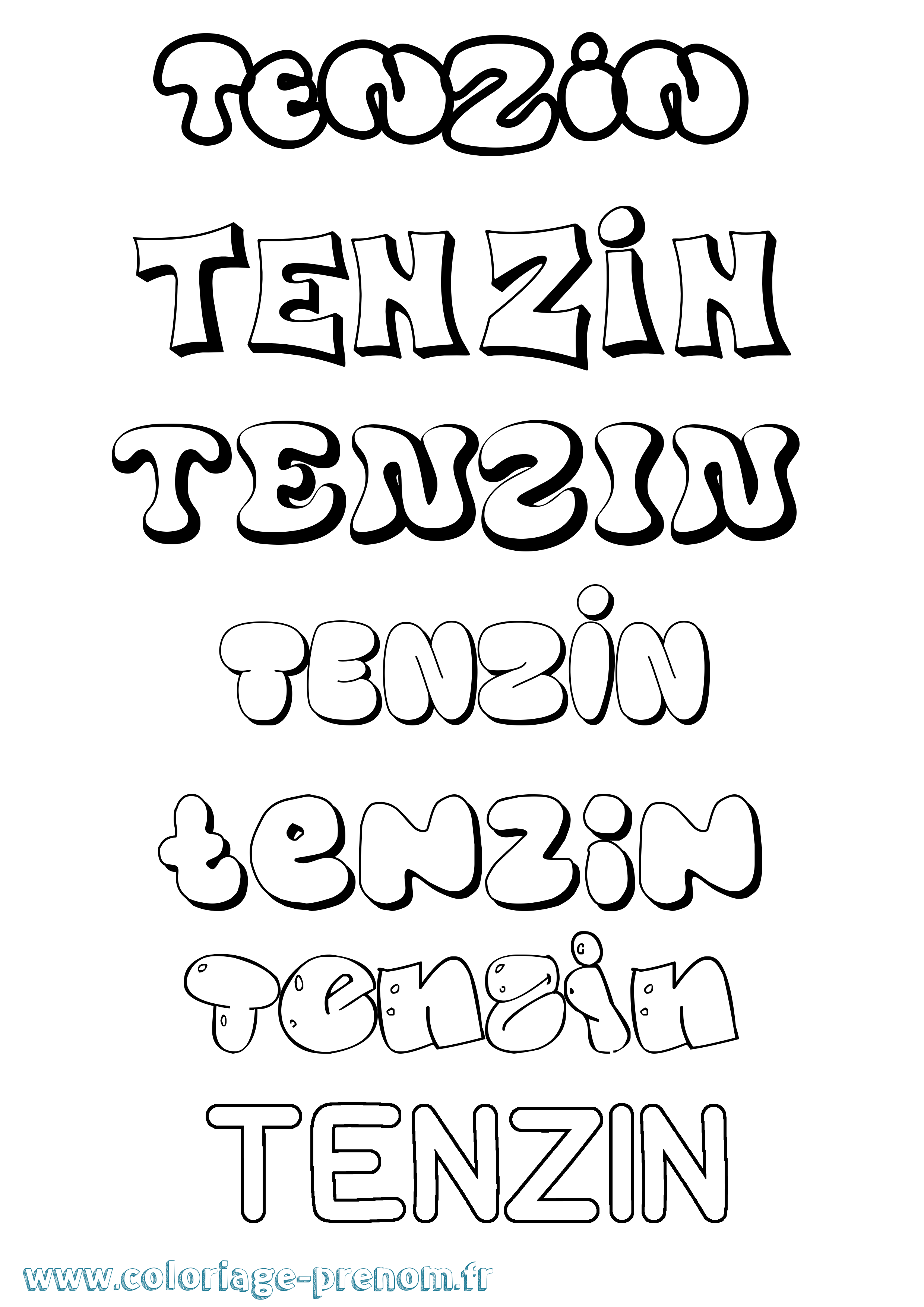 Coloriage prénom Tenzin Bubble