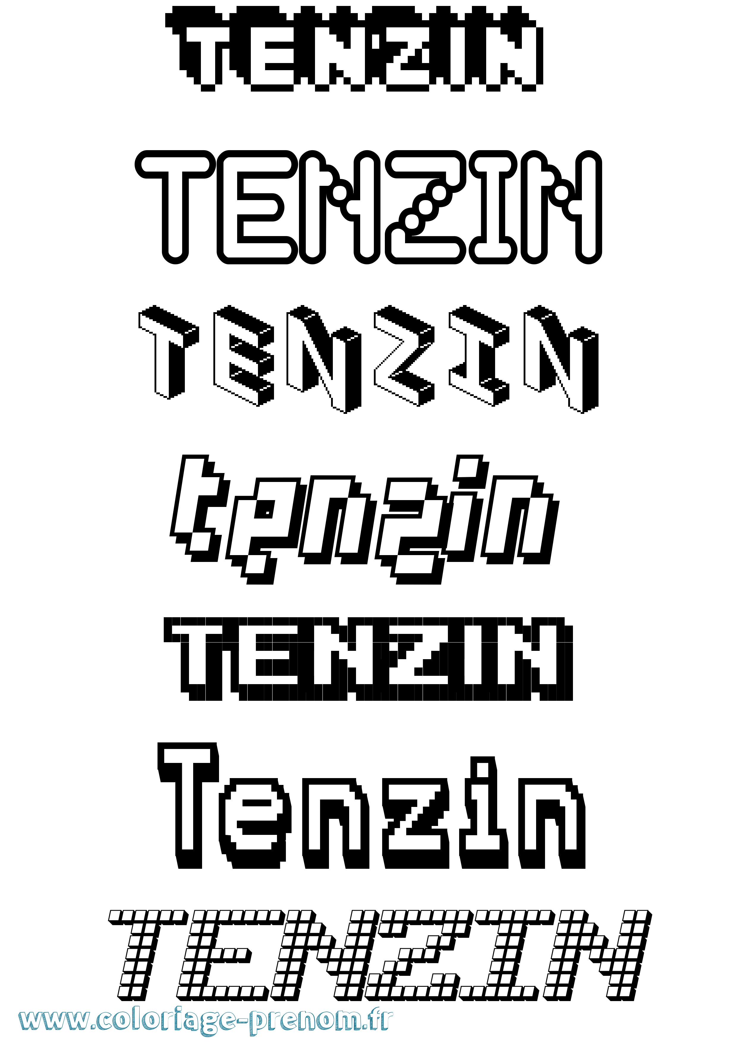 Coloriage prénom Tenzin Pixel