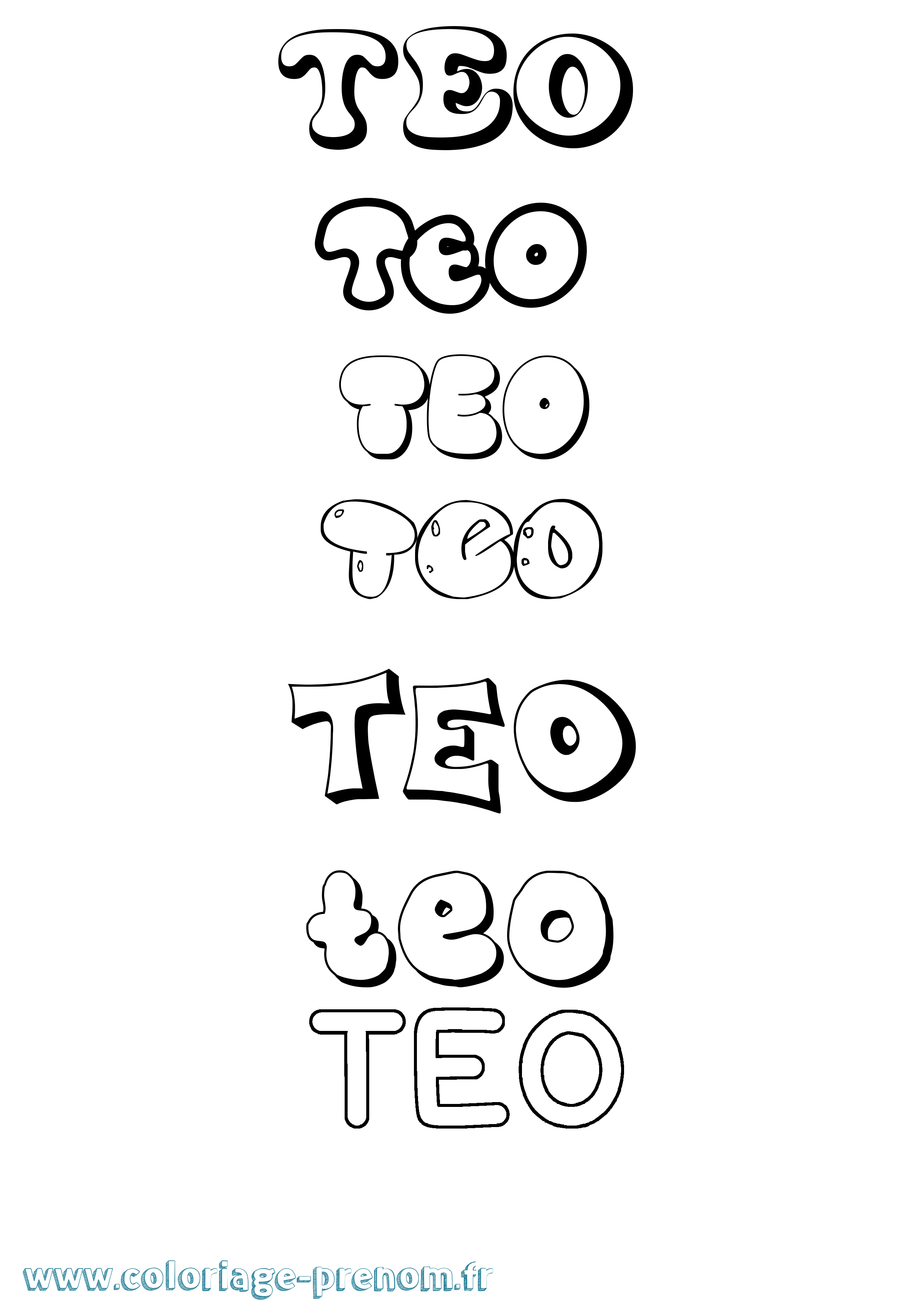 Coloriage prénom Teo Bubble