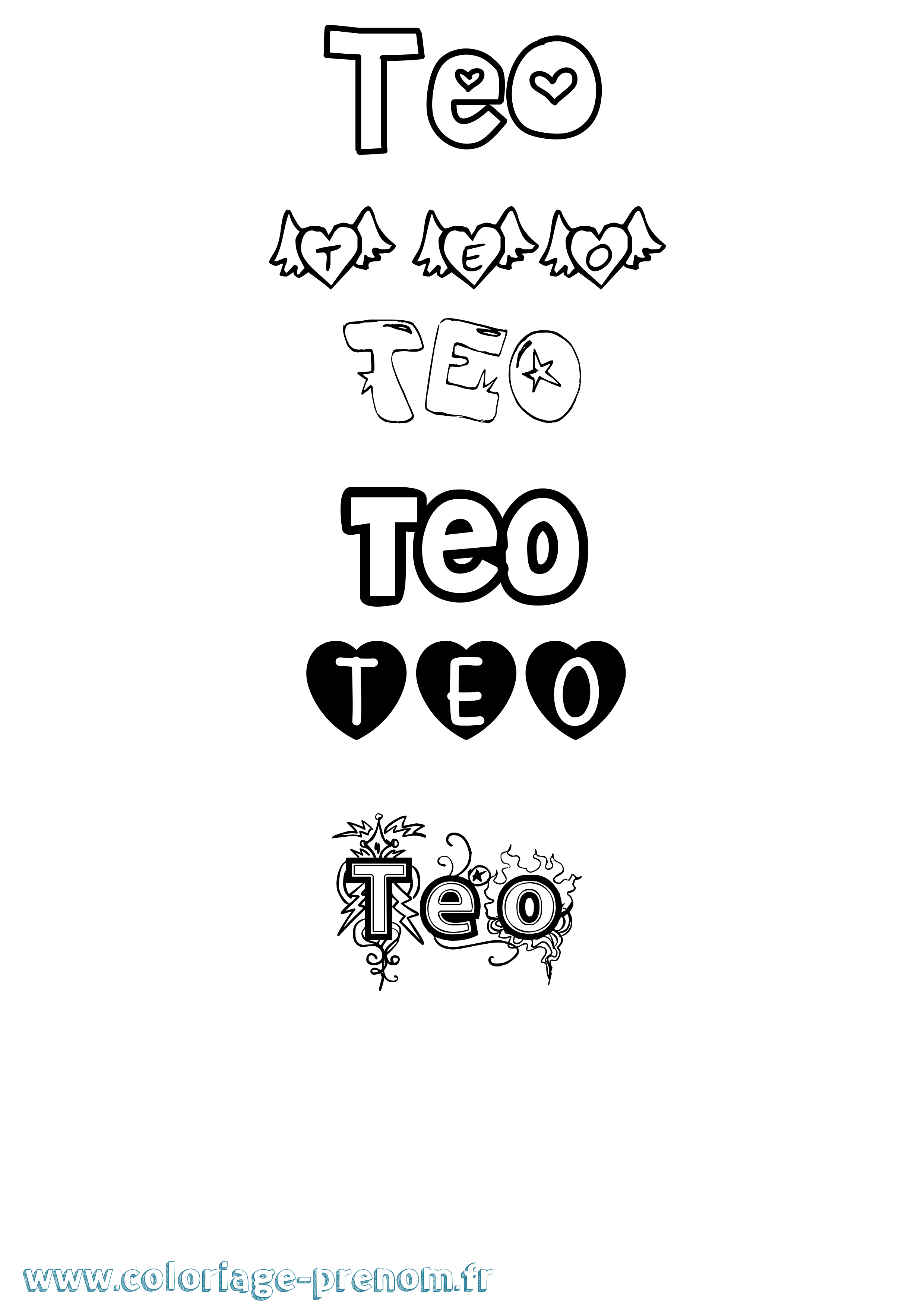 Coloriage prénom Teo Girly