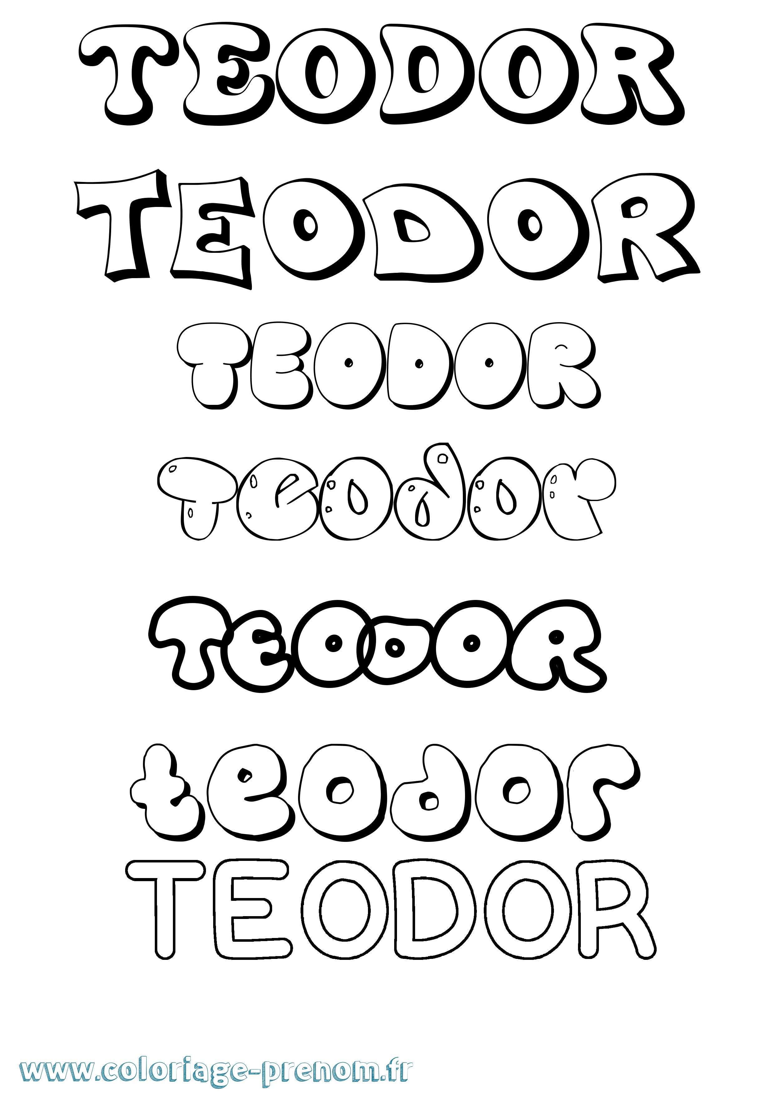 Coloriage prénom Teodor Bubble