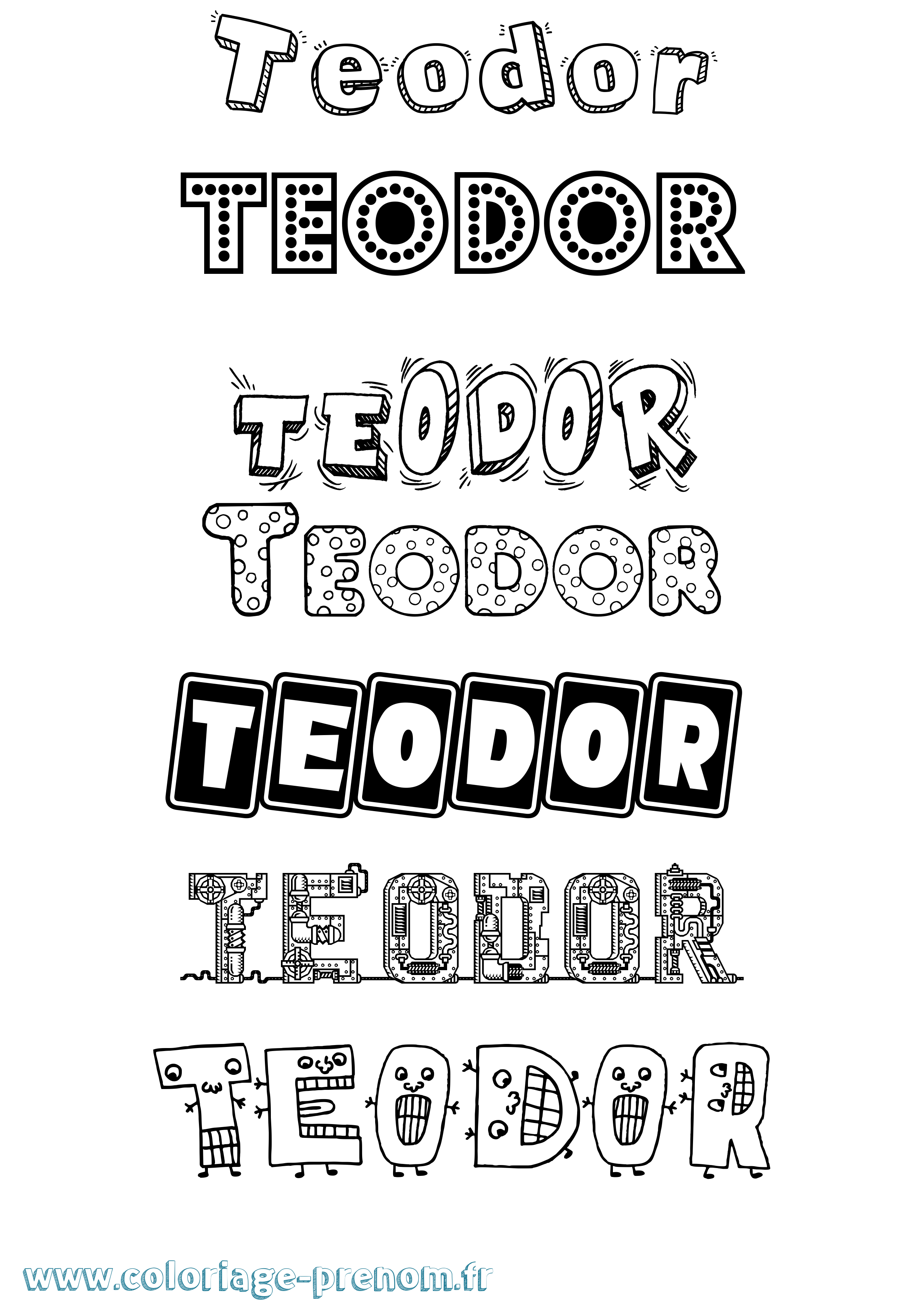 Coloriage prénom Teodor Fun