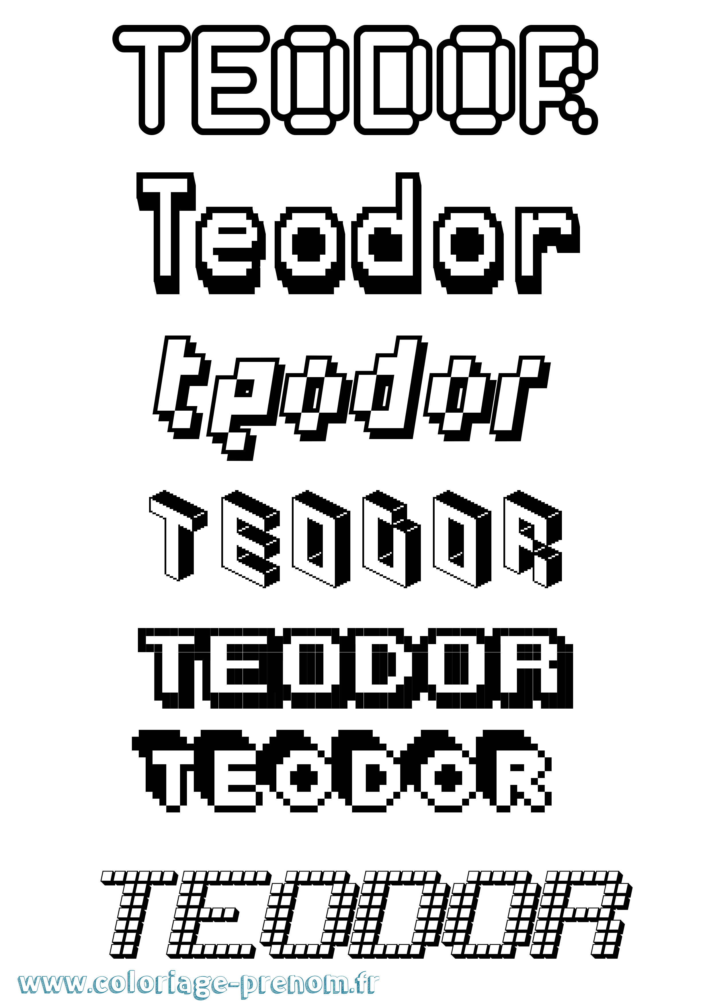 Coloriage prénom Teodor Pixel