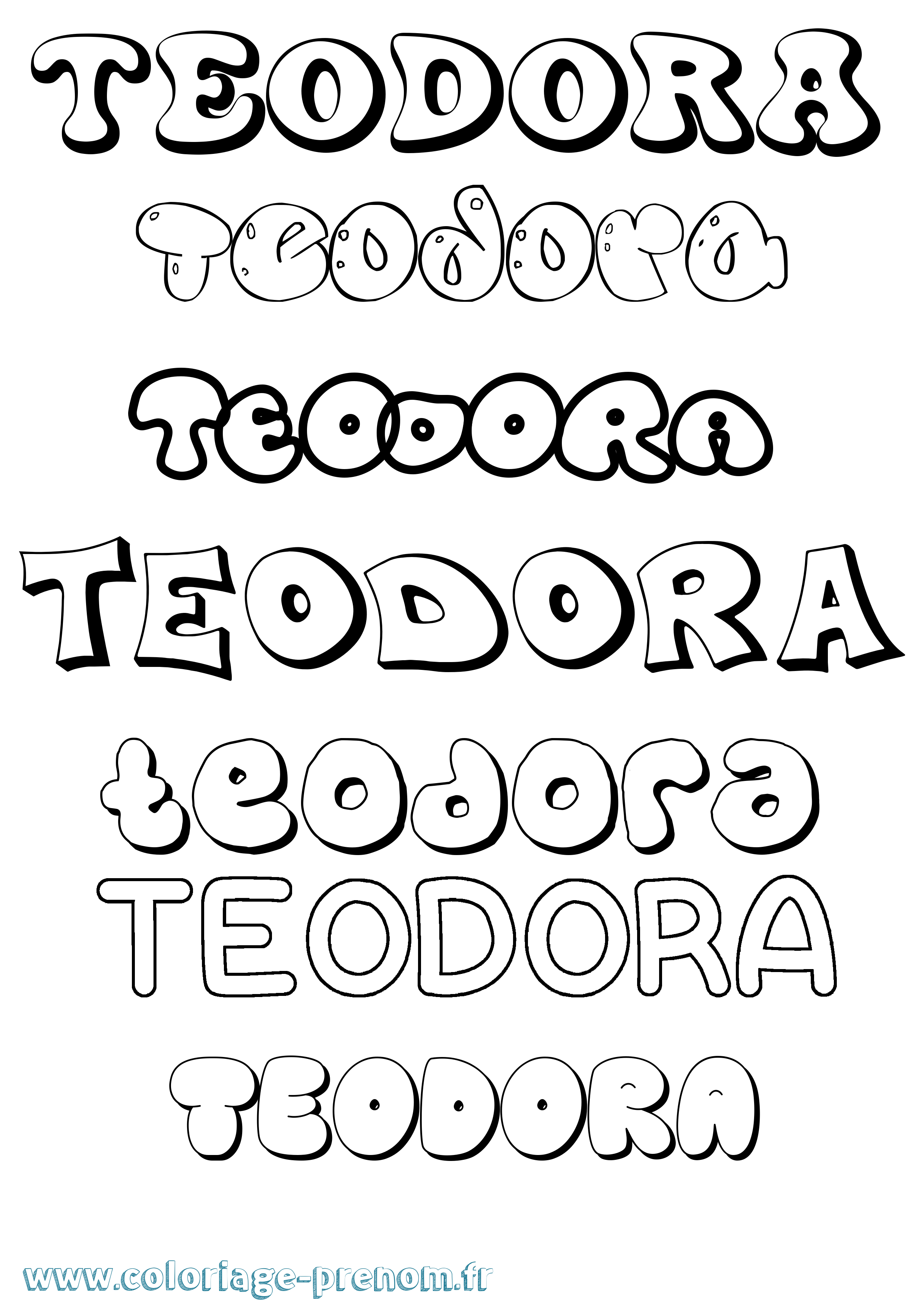 Coloriage prénom Teodora Bubble