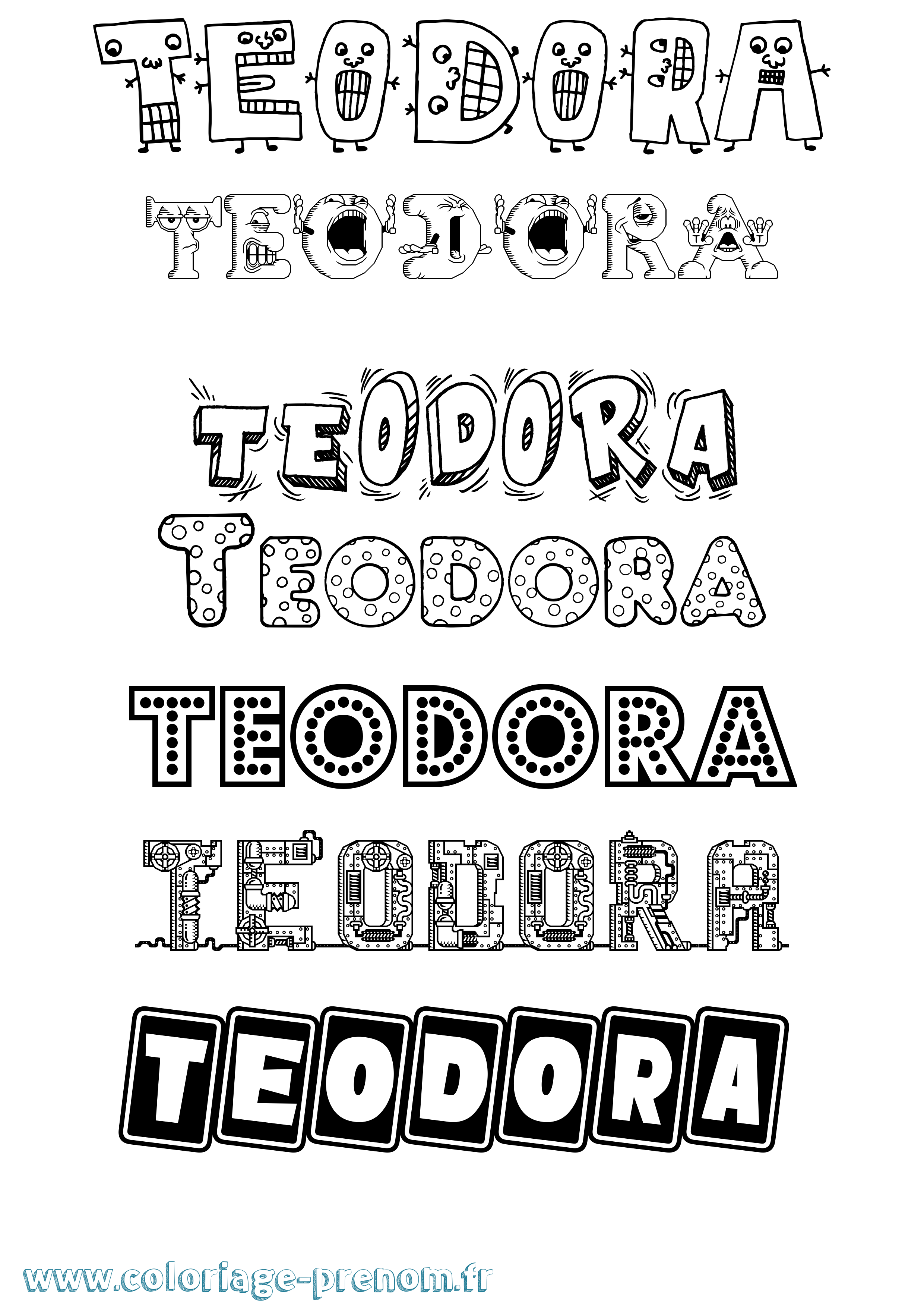 Coloriage prénom Teodora Fun