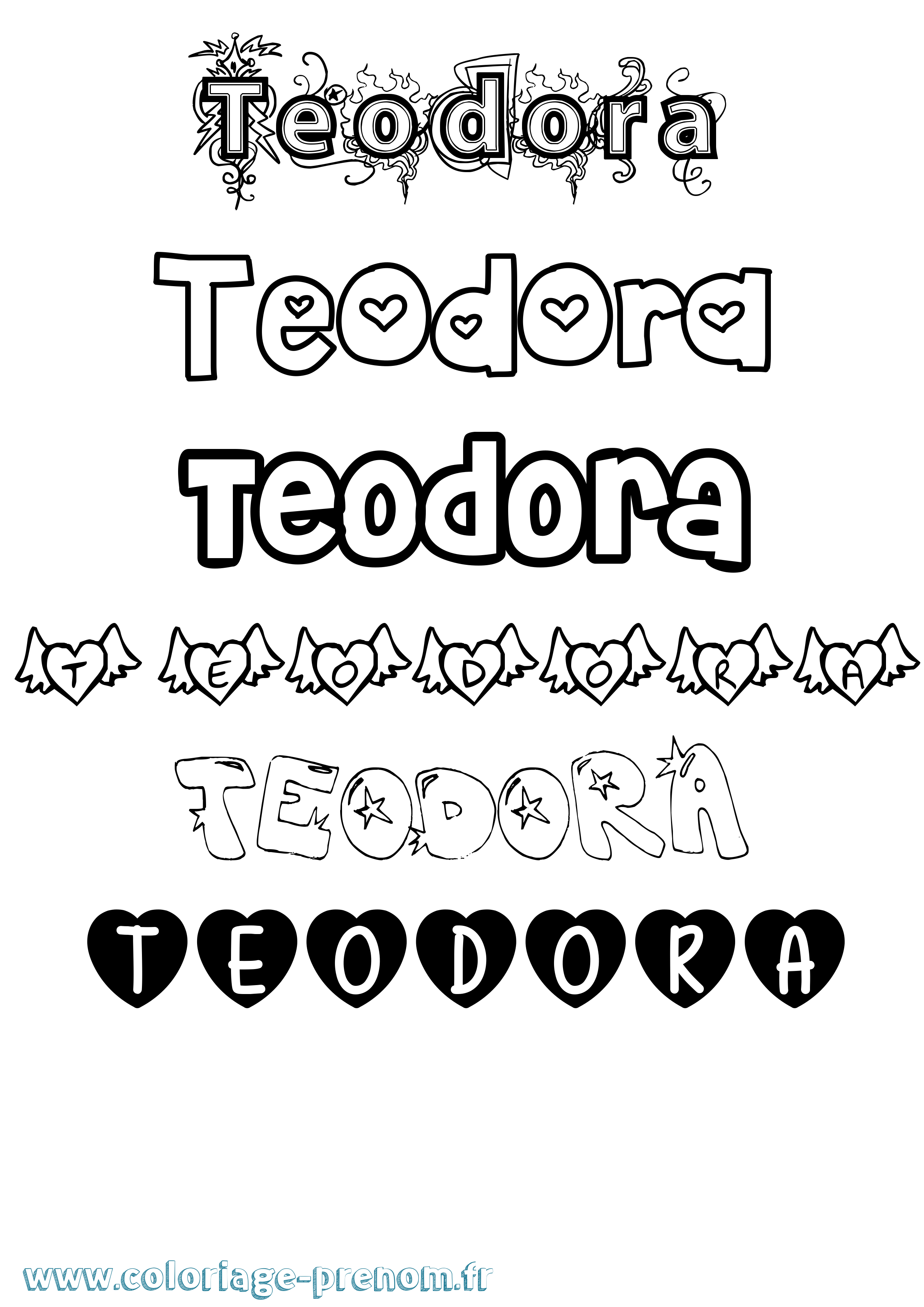 Coloriage prénom Teodora Girly