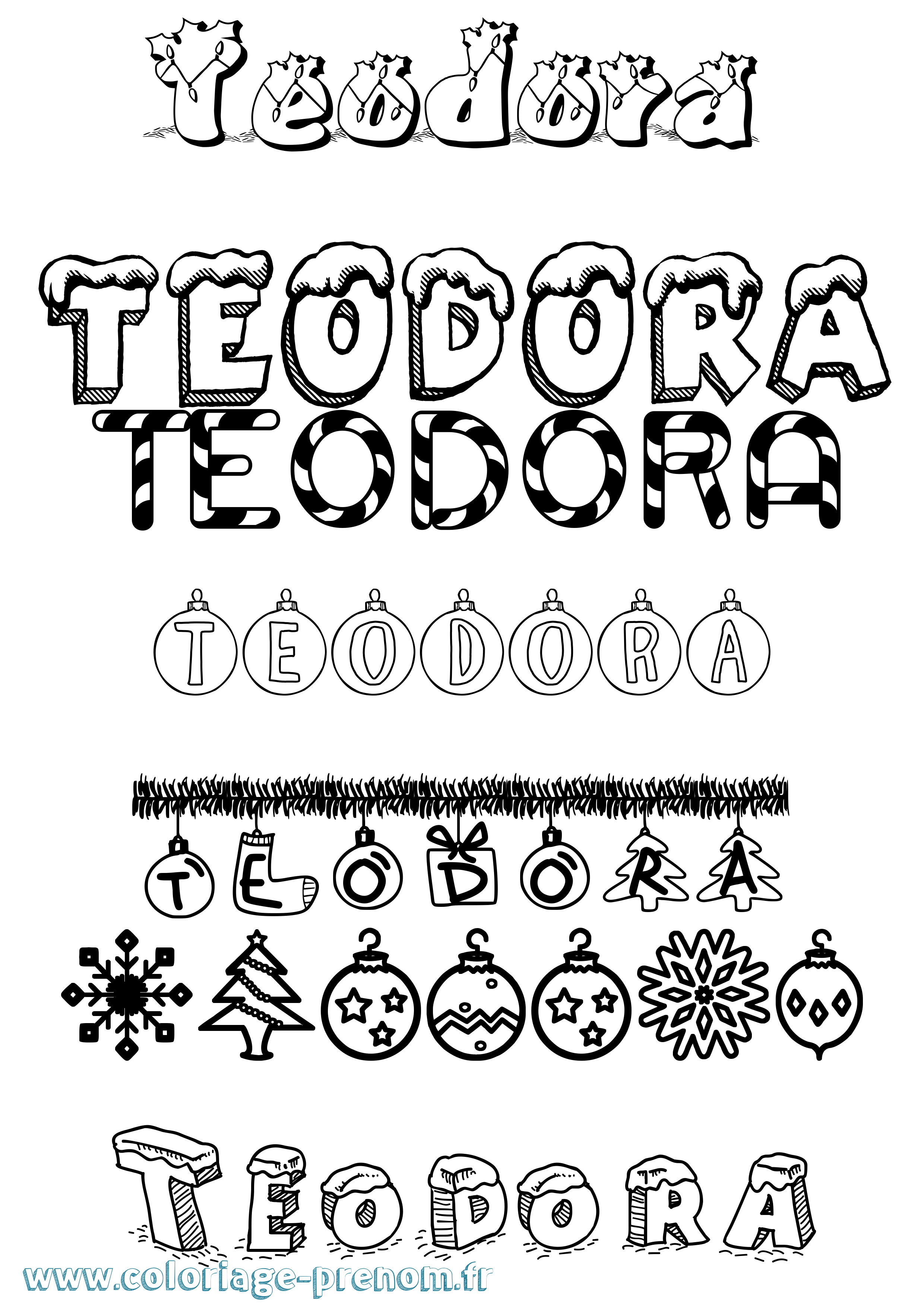 Coloriage prénom Teodora Noël