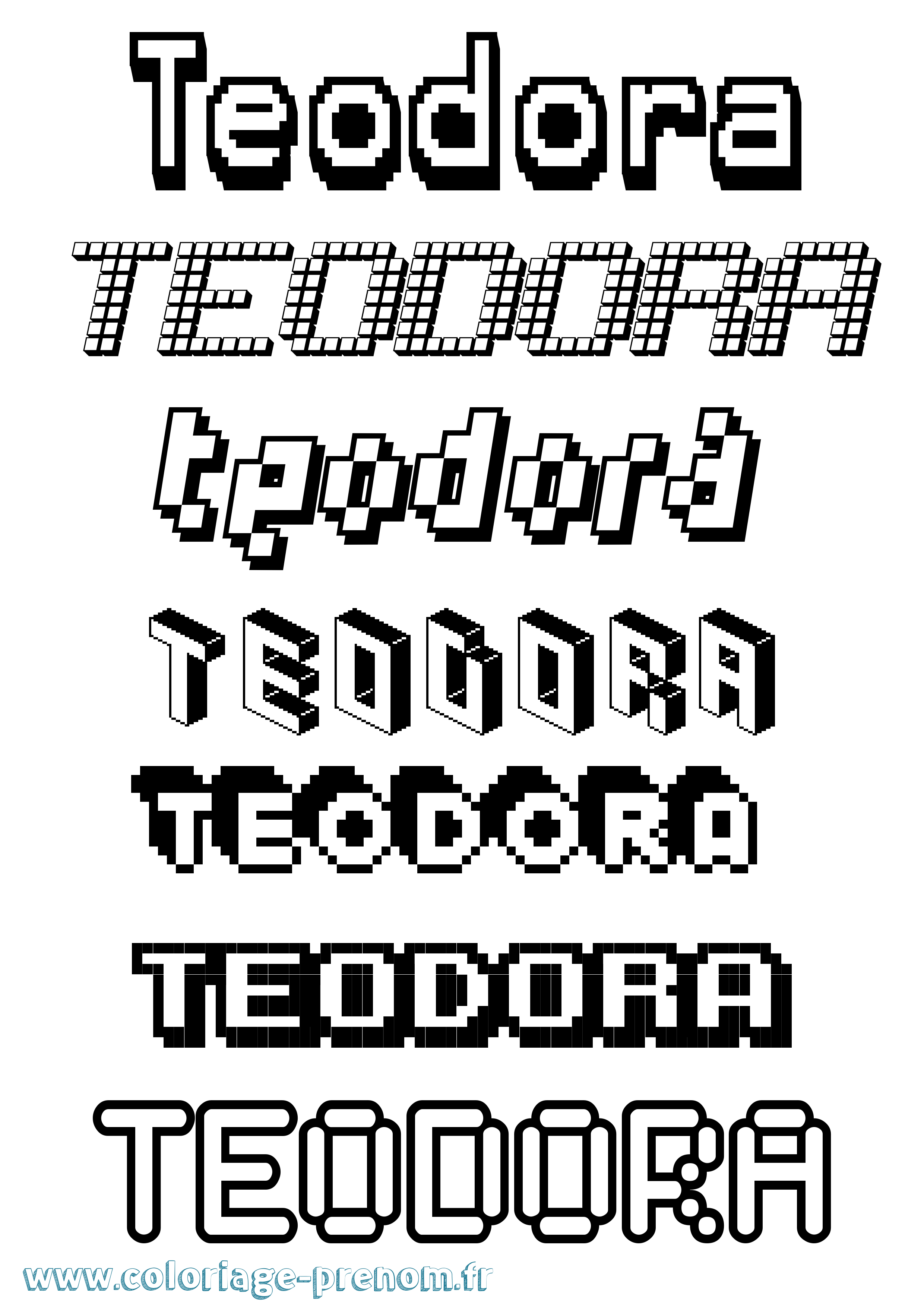Coloriage prénom Teodora Pixel