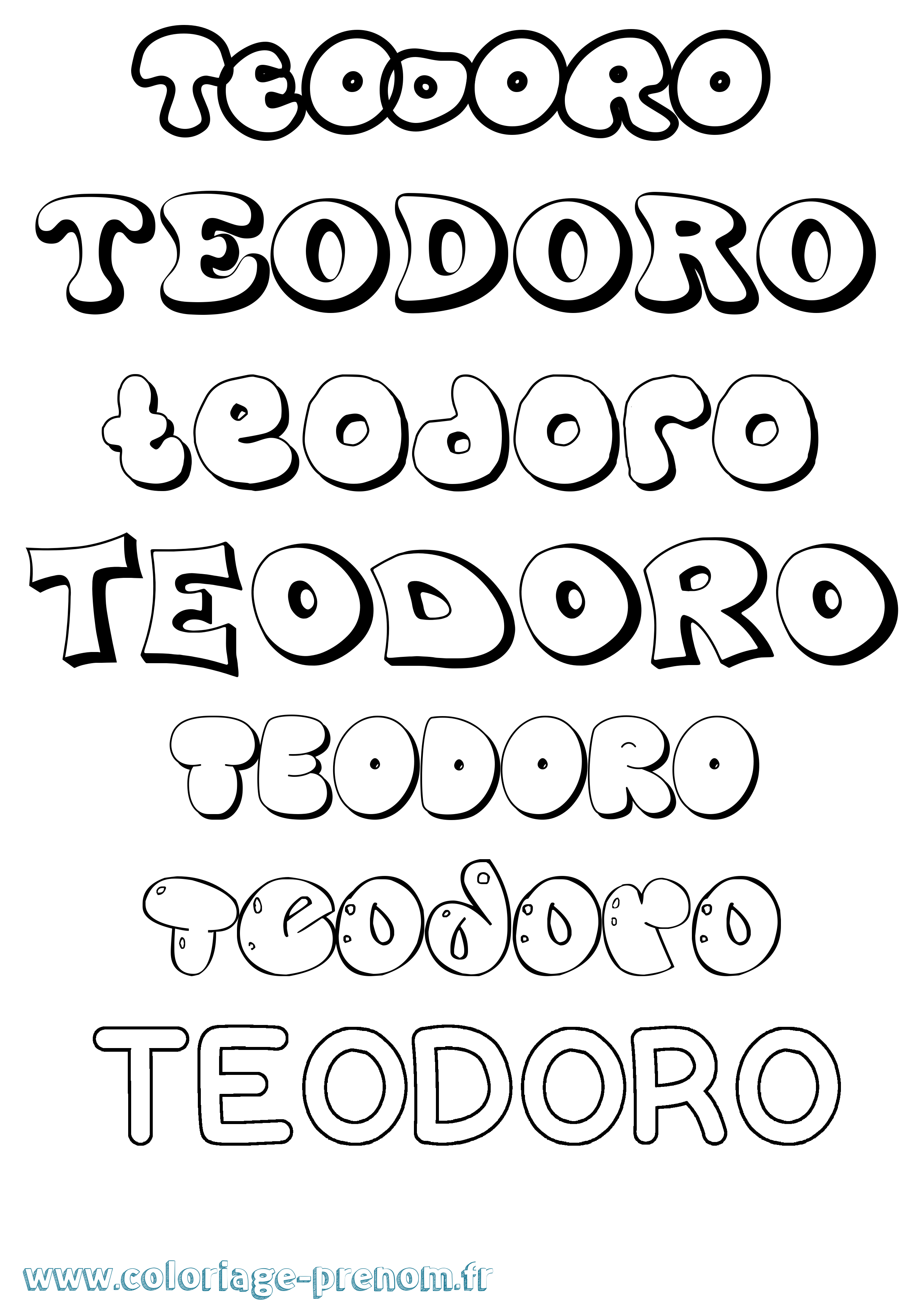 Coloriage prénom Teodoro Bubble