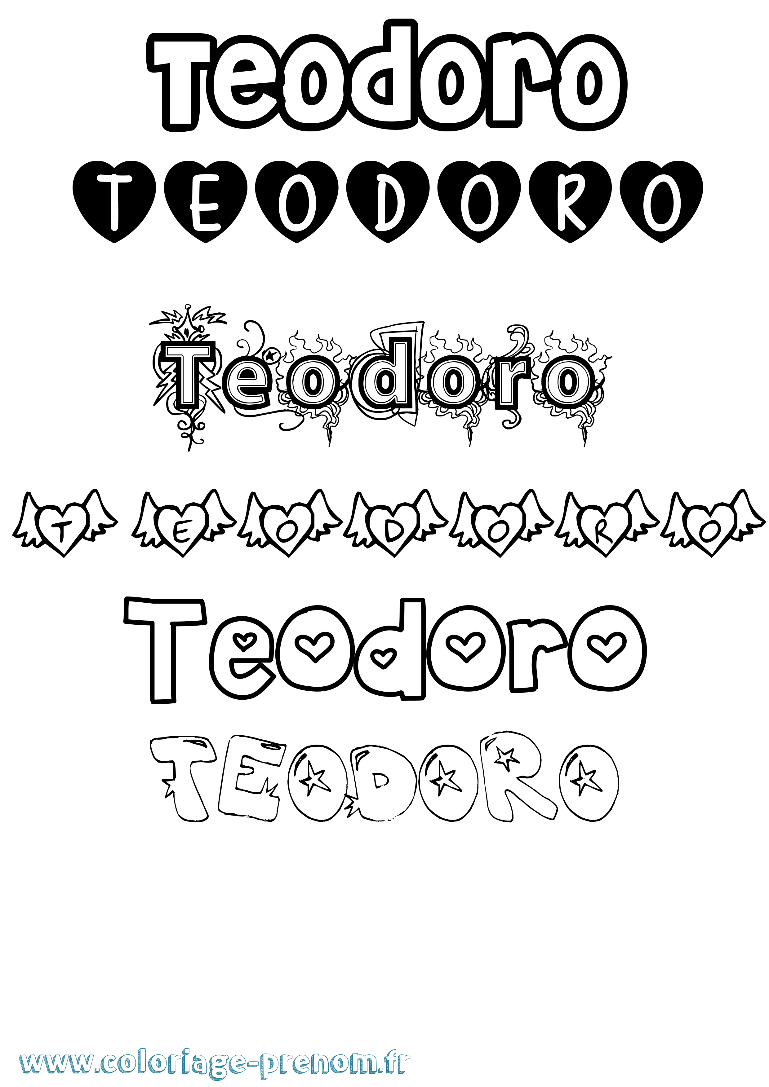 Coloriage Teodoro Girly Coloriage prénom Teodoro Girly
