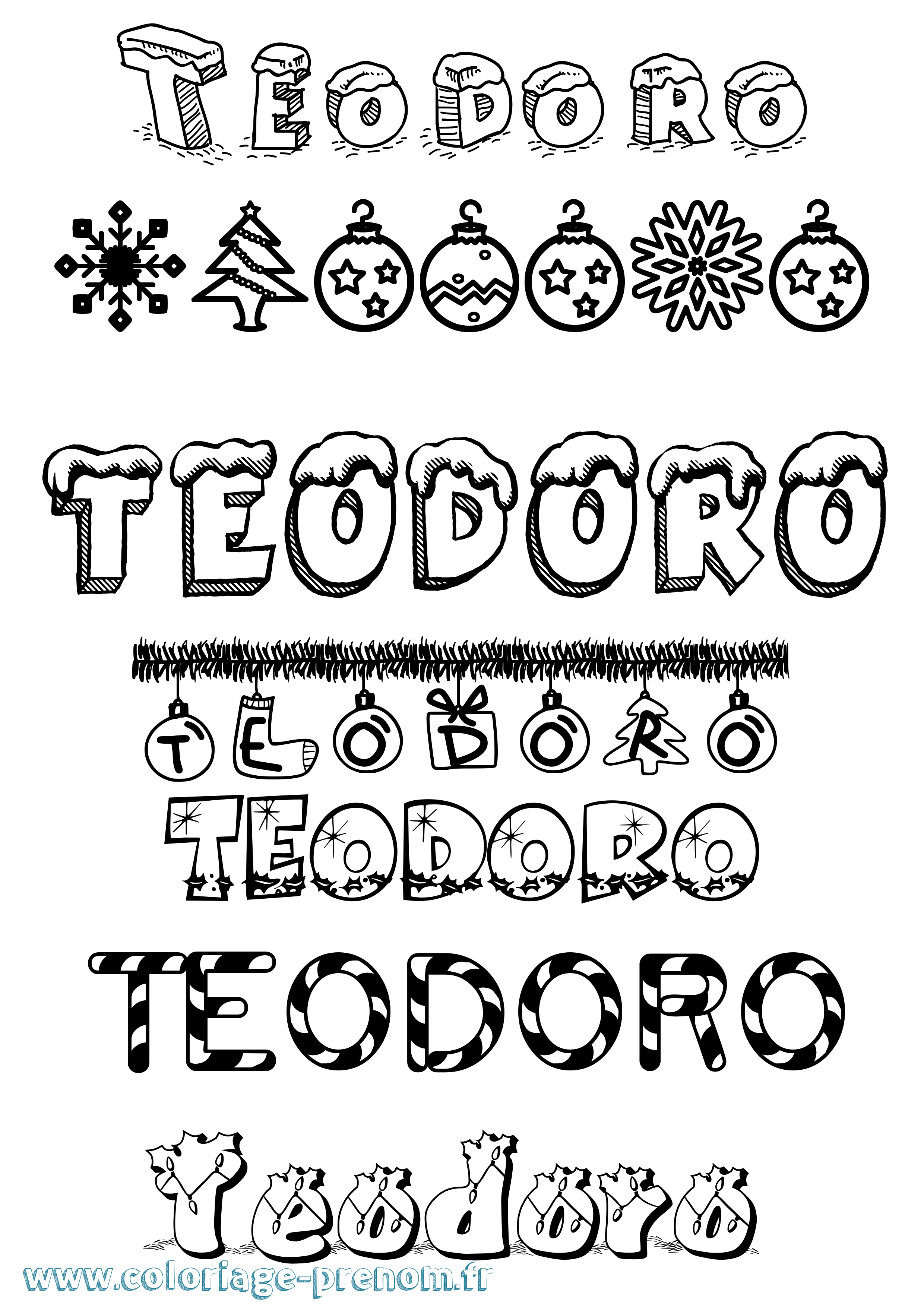 Coloriage Teodoro Noël Coloriage prénom Teodoro Noël