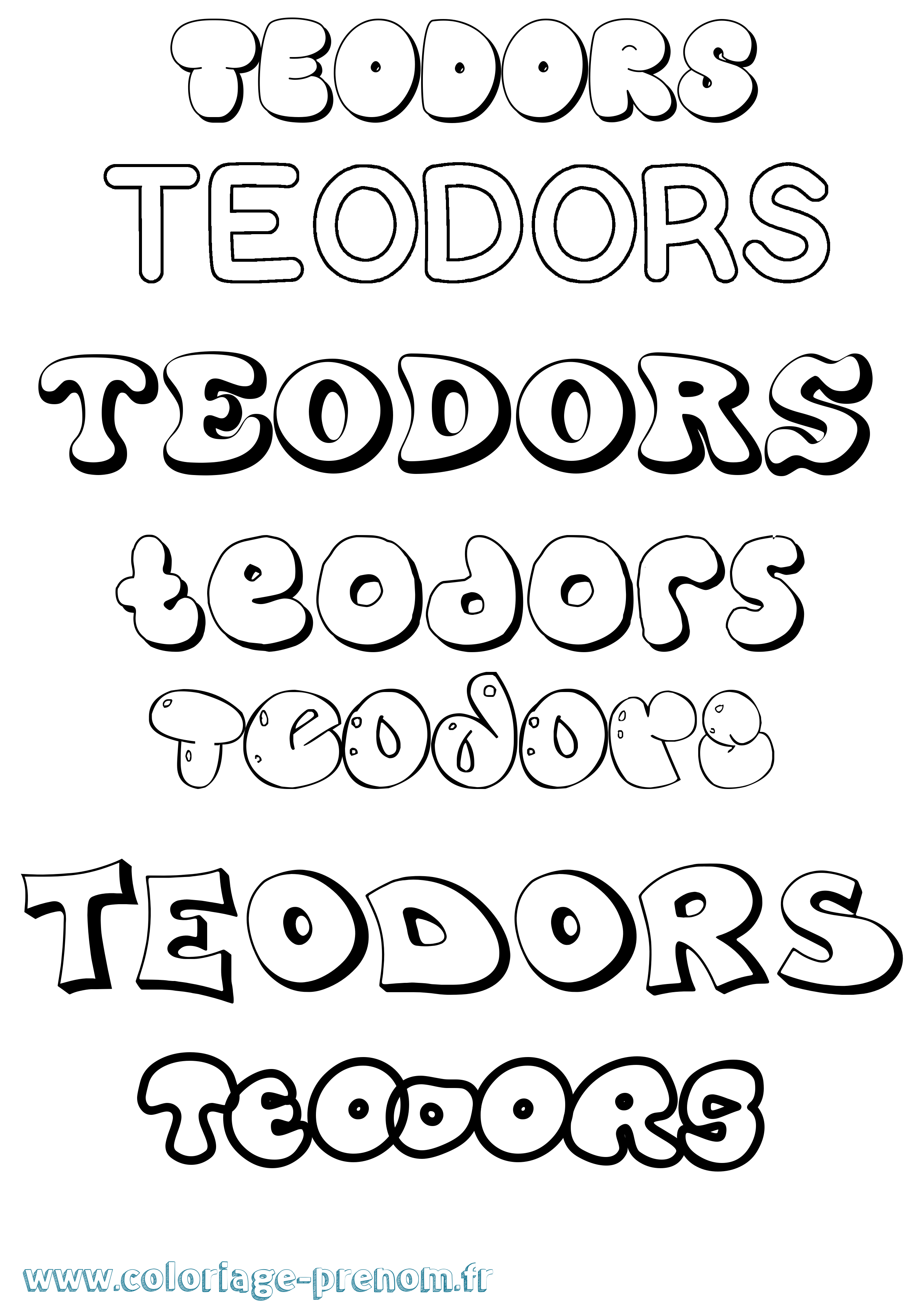 Coloriage prénom Teodors Bubble