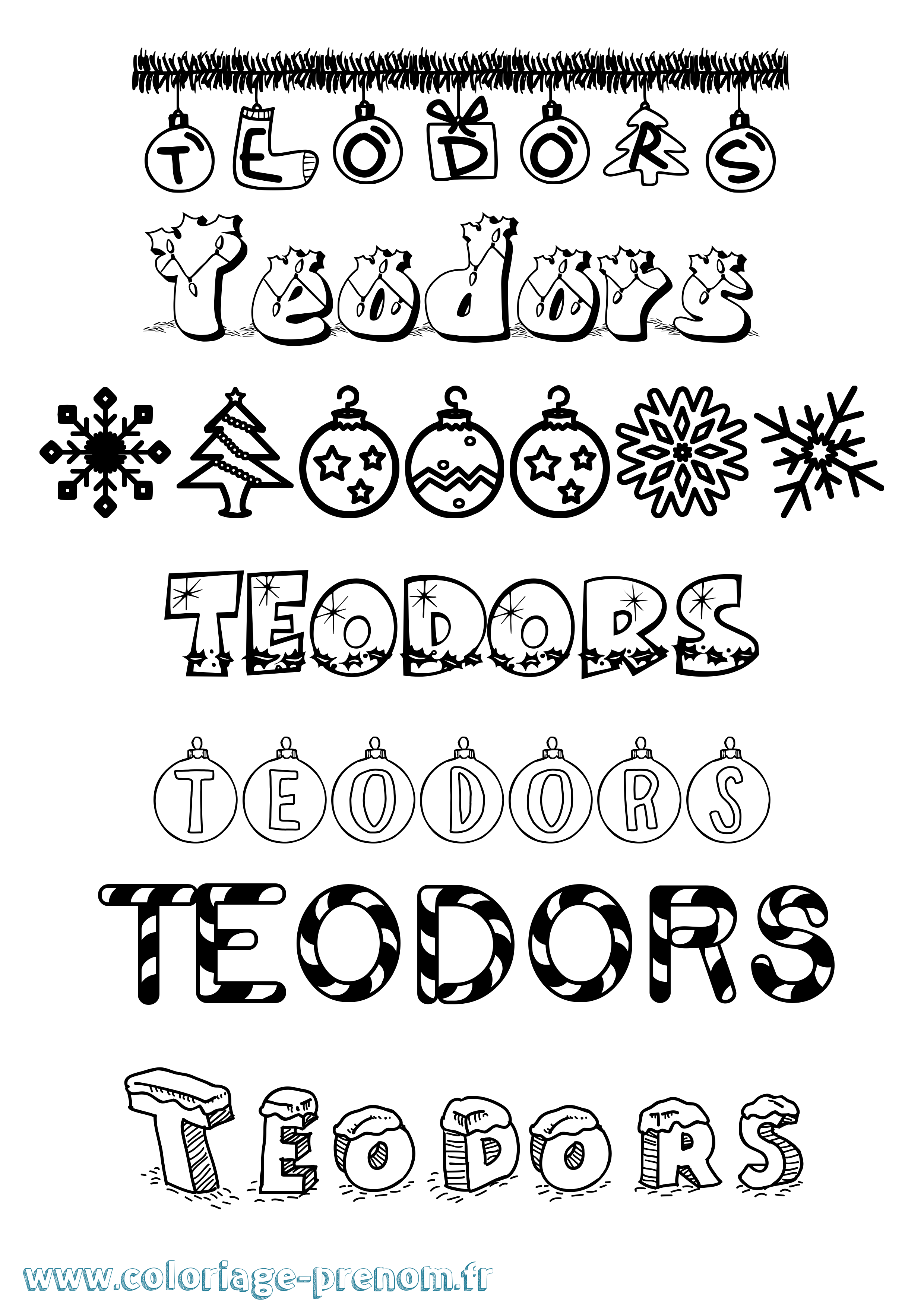 Coloriage prénom Teodors Noël