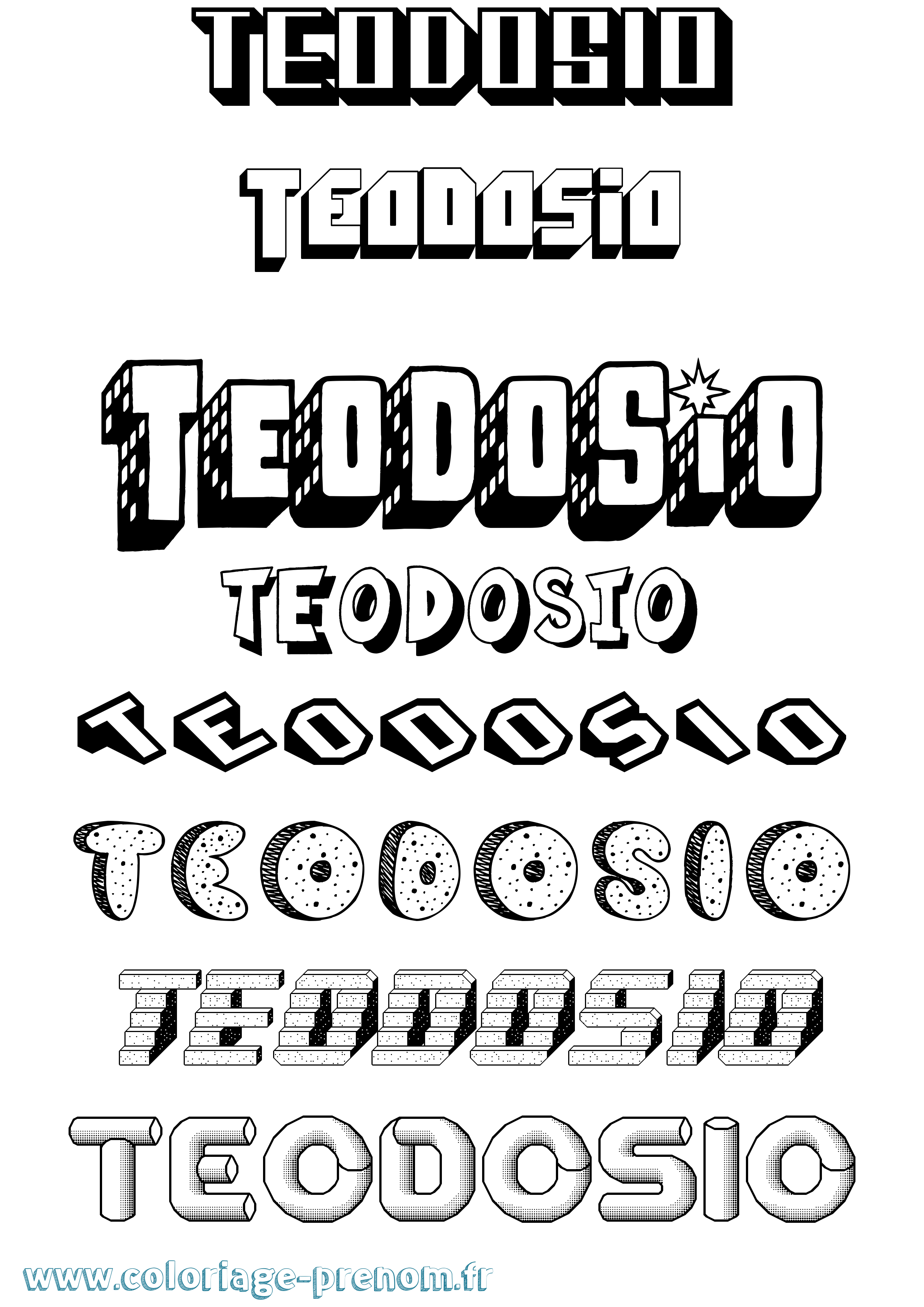 Coloriage prénom Teodosio Effet 3D