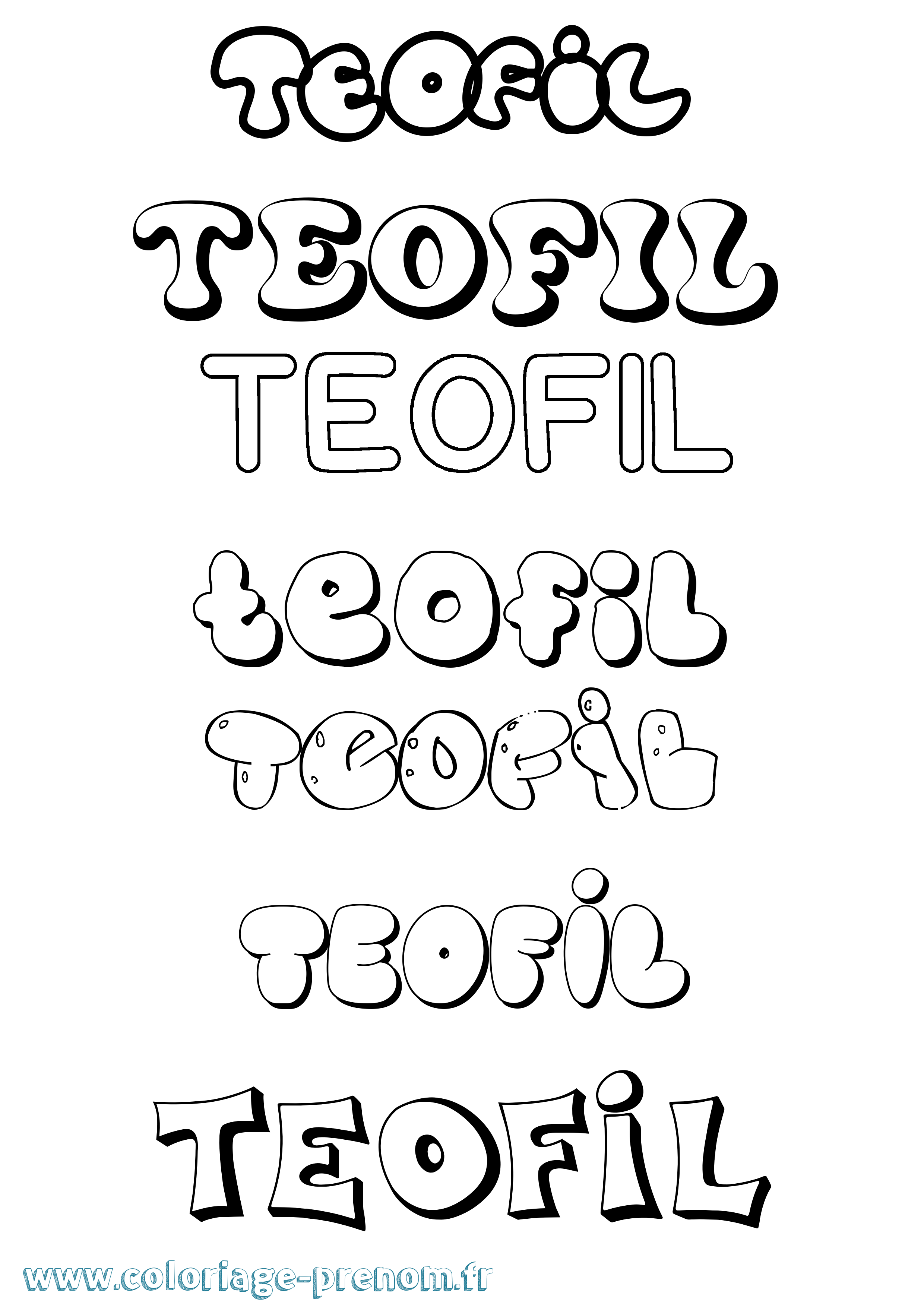 Coloriage prénom Teofil Bubble