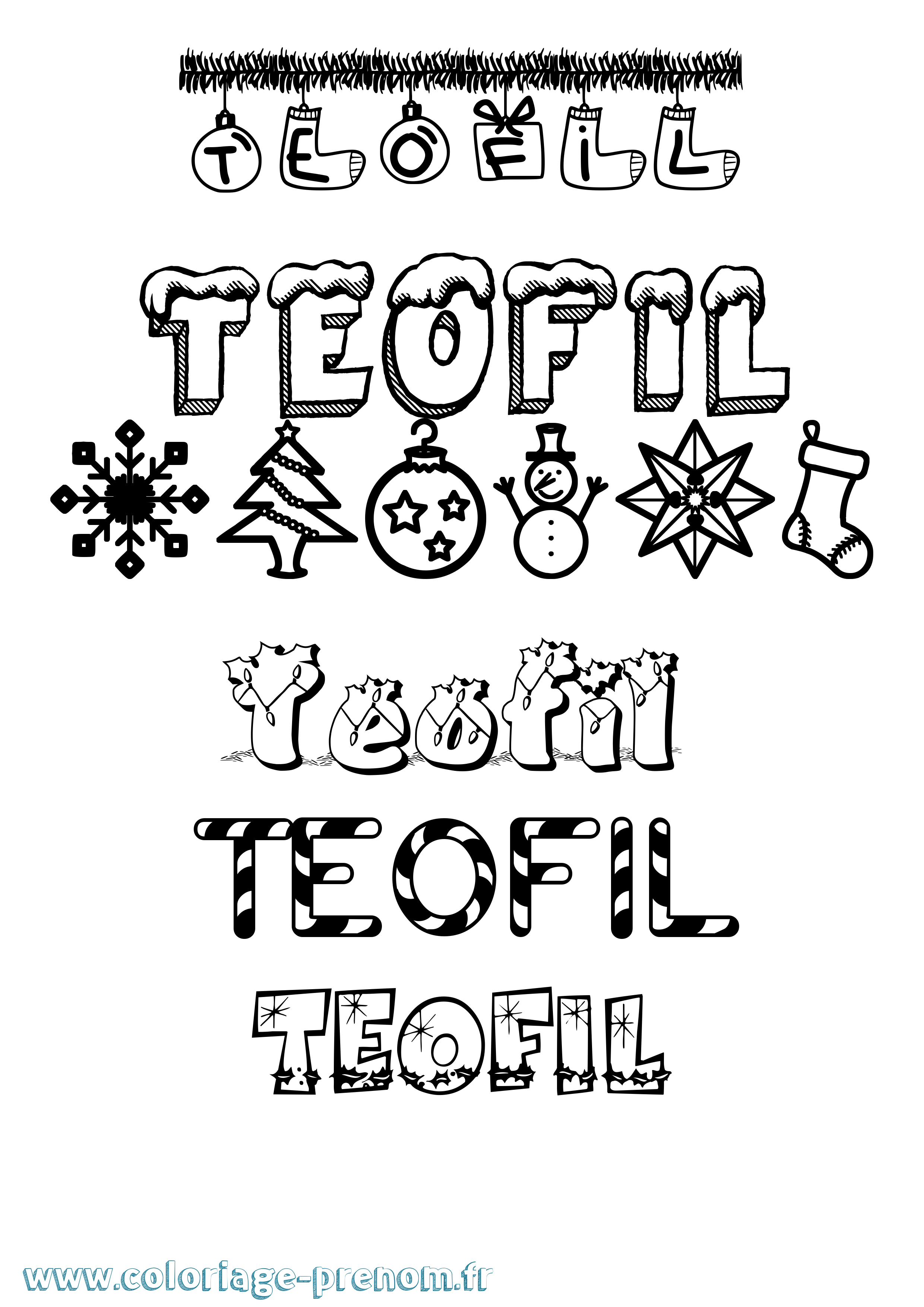 Coloriage Teofil Noël Coloriage prénom Teofil Noël