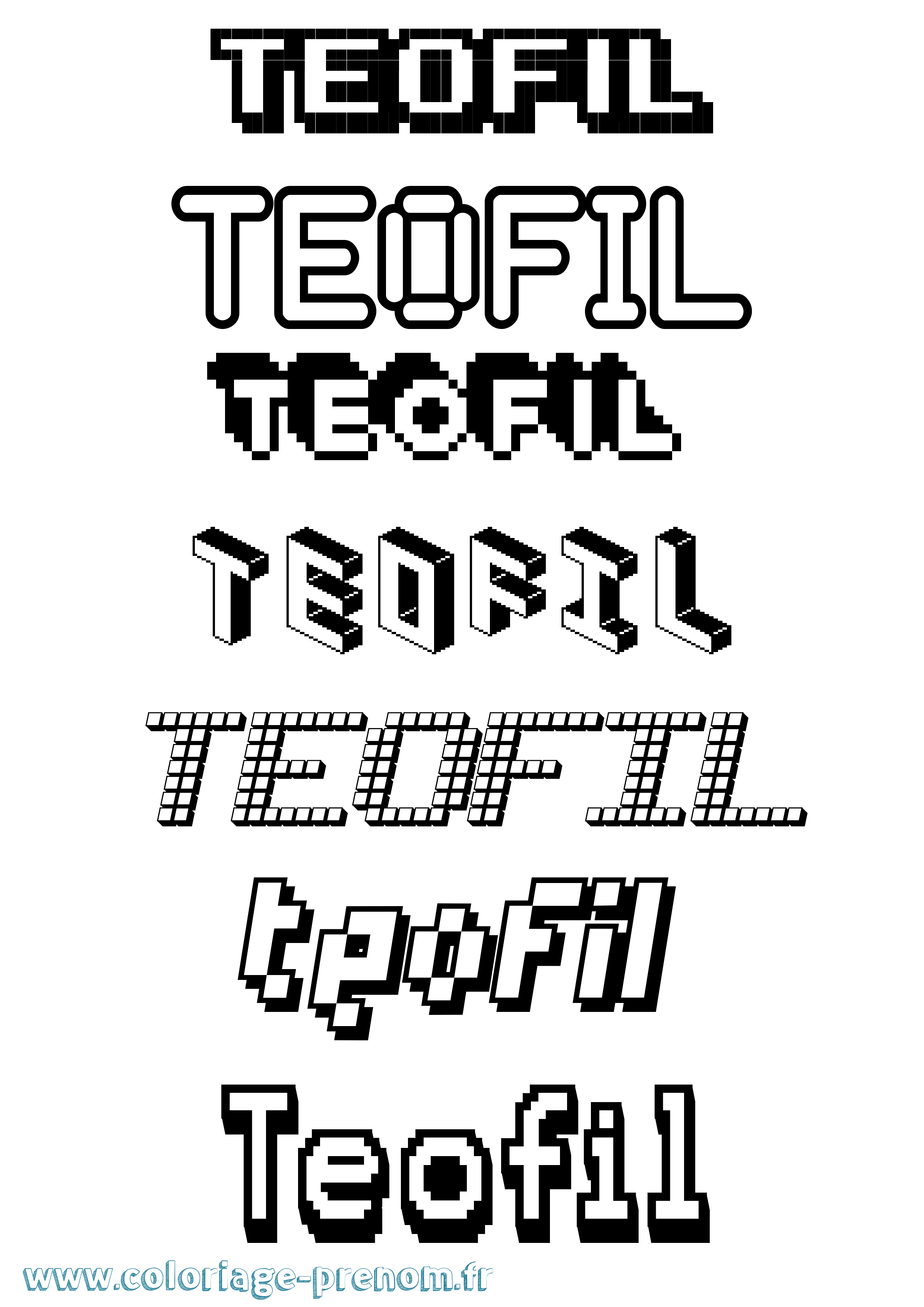 Coloriage prénom Teofil Pixel