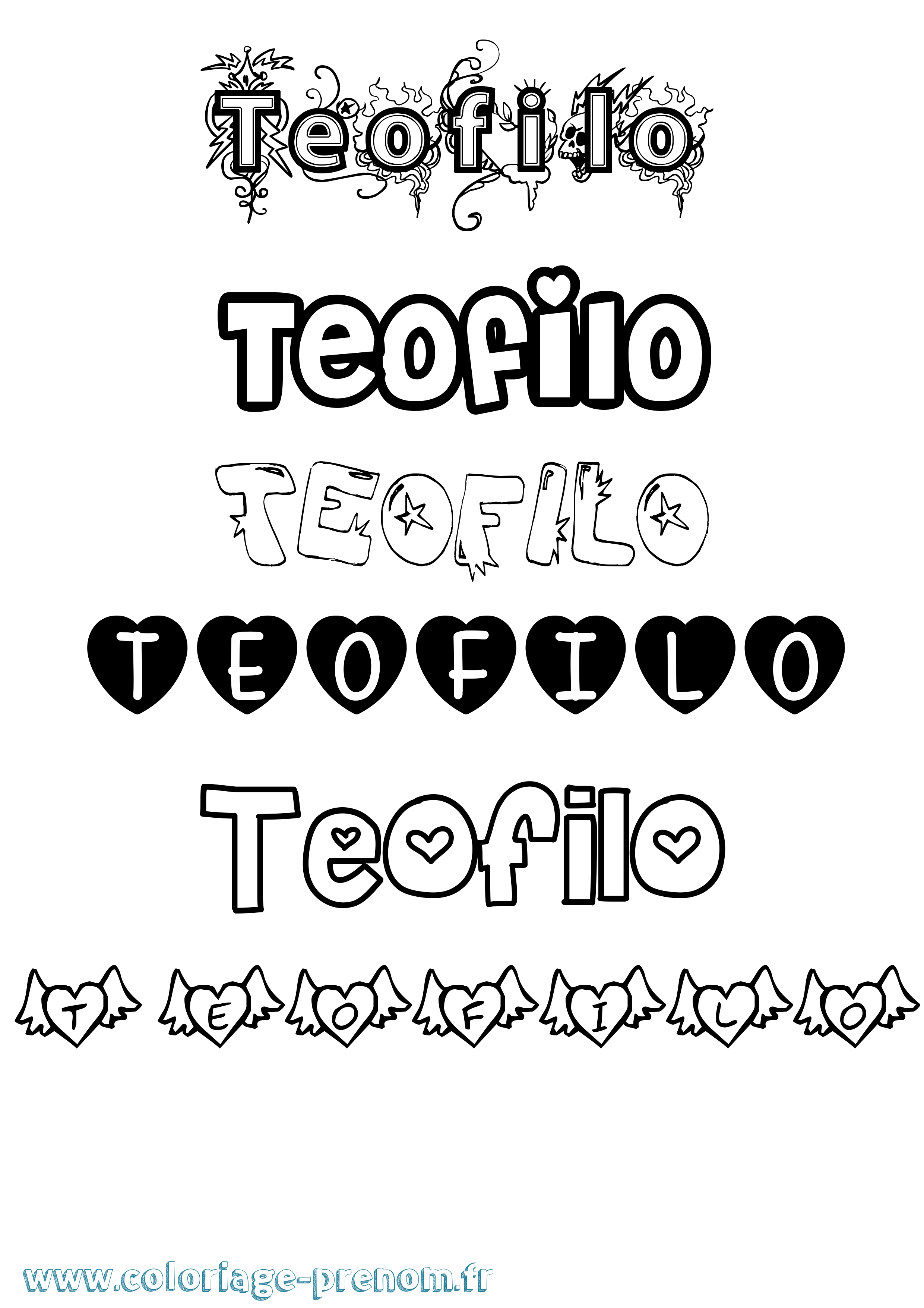 Coloriage prénom Teofilo Girly