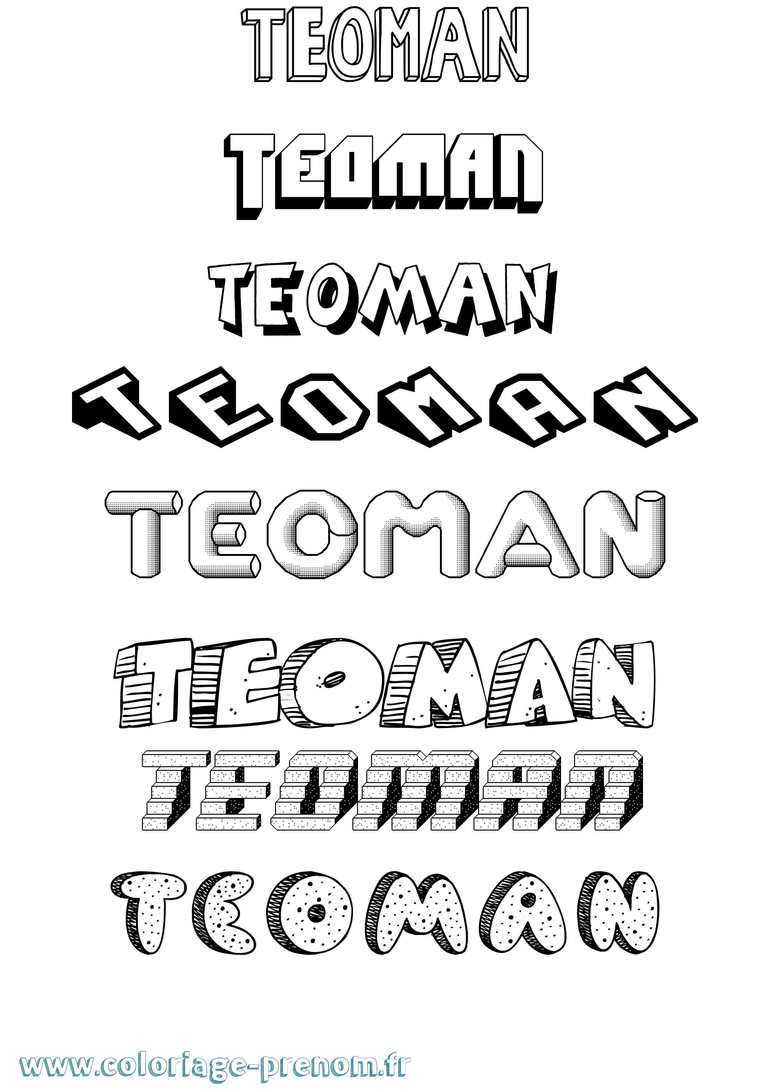 Coloriage prénom Teoman Effet 3D
