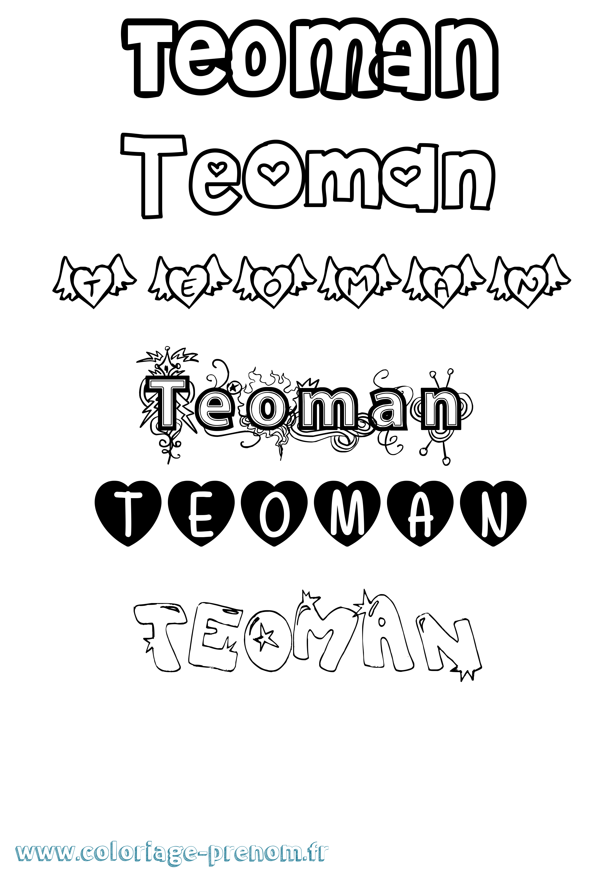 Coloriage prénom Teoman Girly