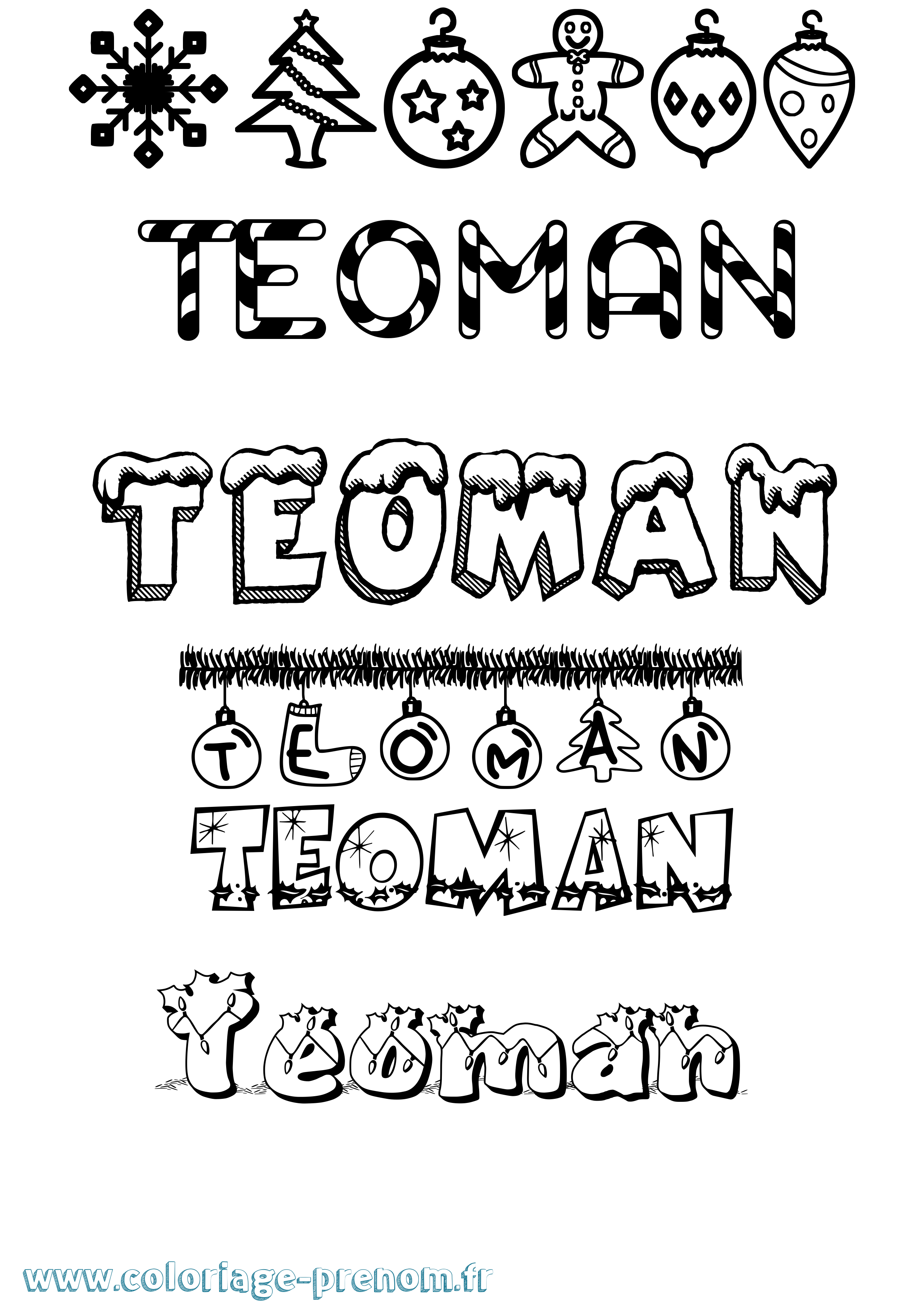 Coloriage prénom Teoman Noël